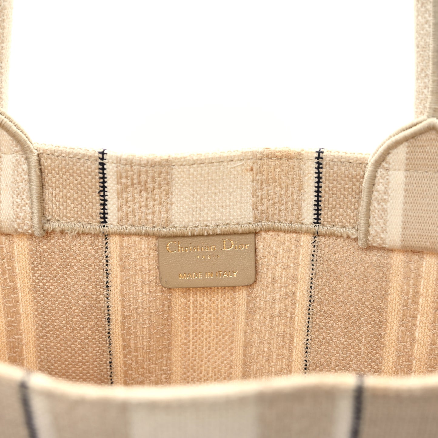 Canvas Embroidered Large Stripes Book Tote Beige
