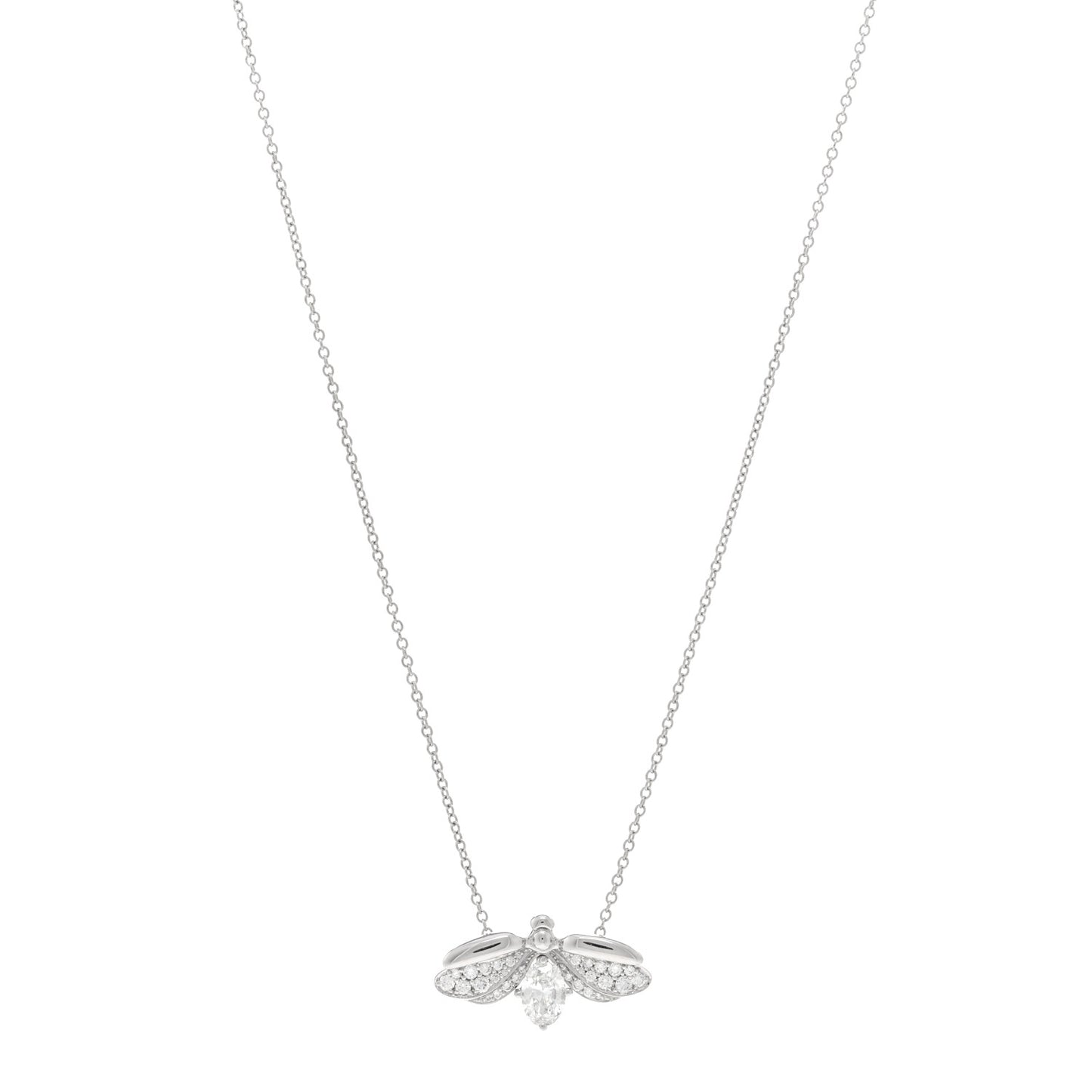 Platinum Diamond Paper Flowers Firefly Pendant Necklace