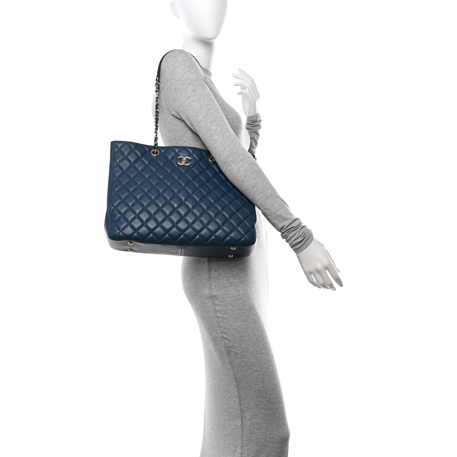Chanel Lambskin Quilted Large Classic Shopping Tote Blue 2 of 11