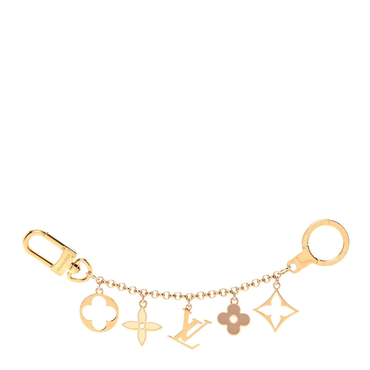 Brass Enamel Fleur De Monogram Bag Charm Chain Gold