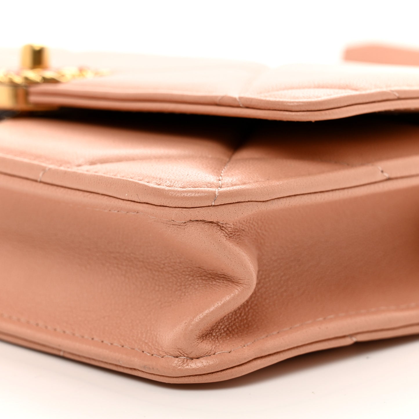 Lambskin Quilted Chanel 19 Wallet On Chain WOC Beige
