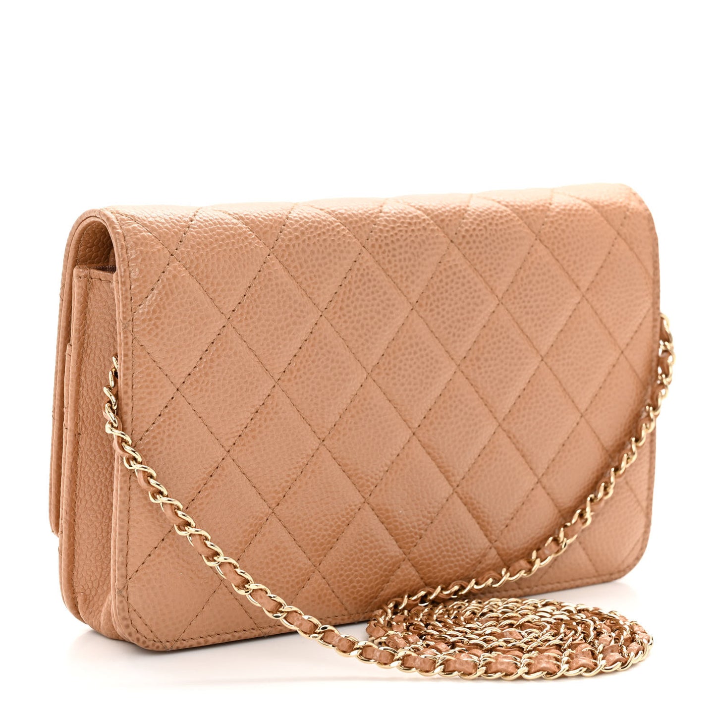Caviar Quilted Golden Class Wallet On Chain WOC Beige