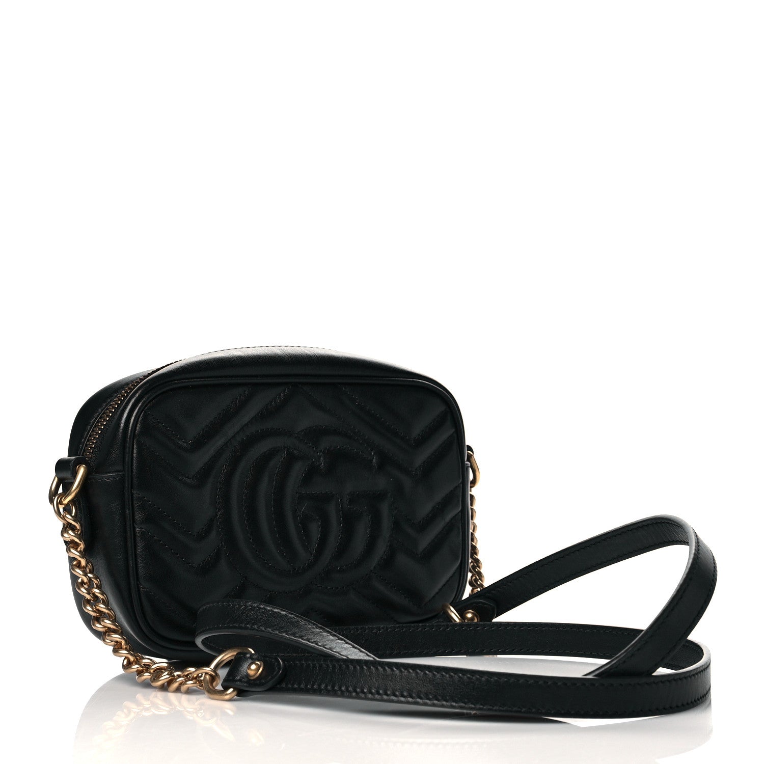 Gucci Calfskin Matelasse Mini GG Marmont Chain Shoulder Bag Black 3 of 13