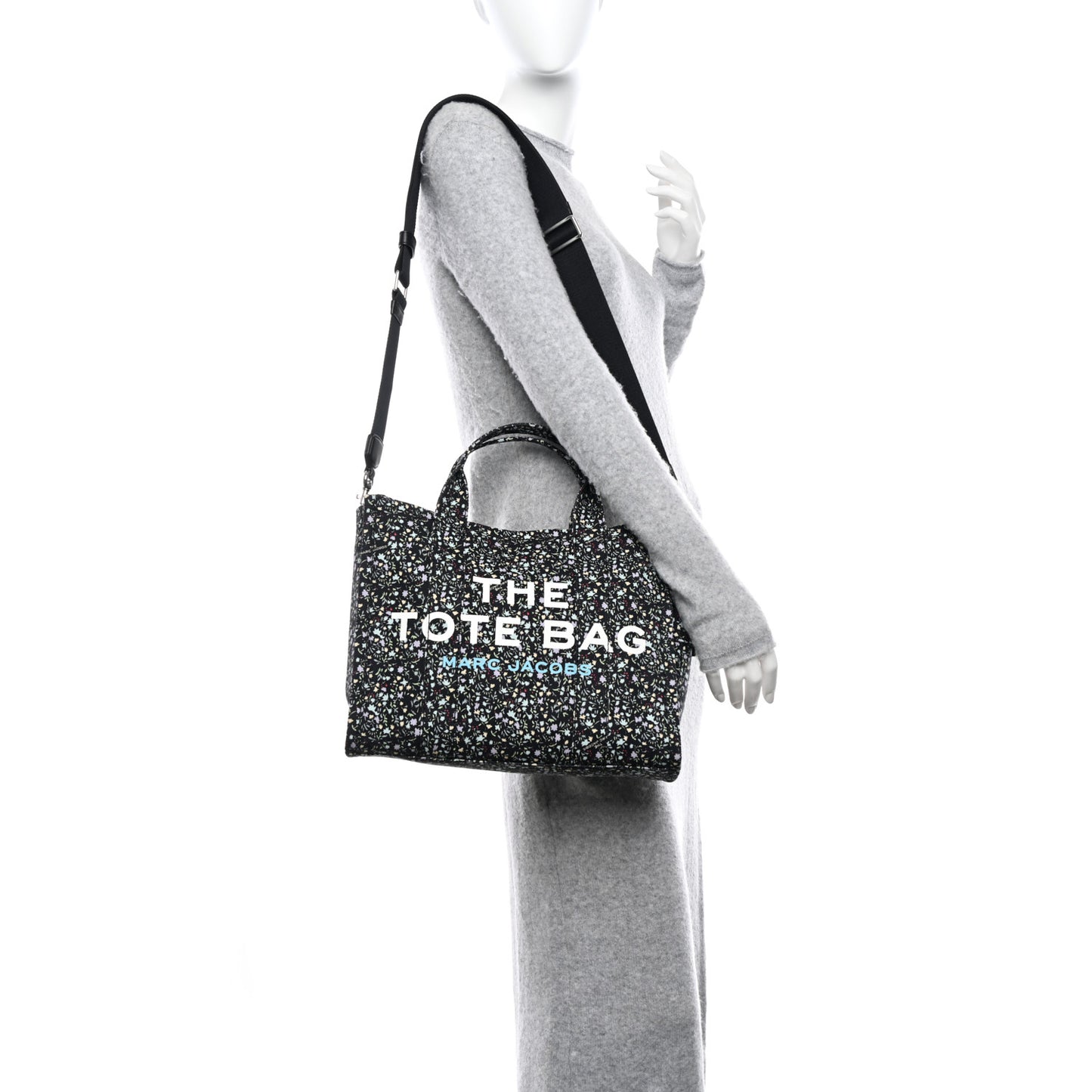 Cotton Canvas Floral Print Medium The Traveler Tote Bag Black