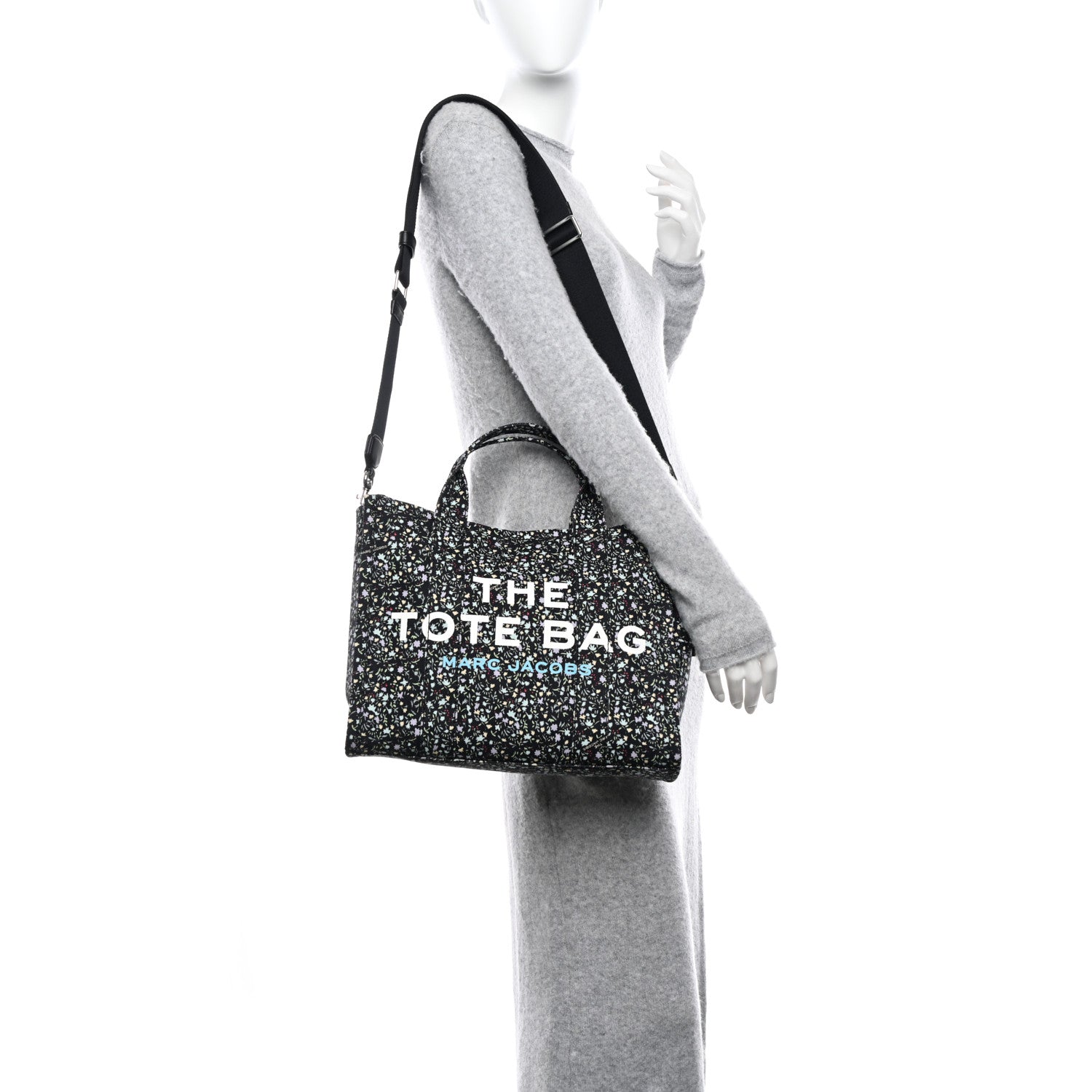 Marc Jacobs Cotton Canvas Floral Print Medium The Traveler Tote Bag Black 2 of 10
