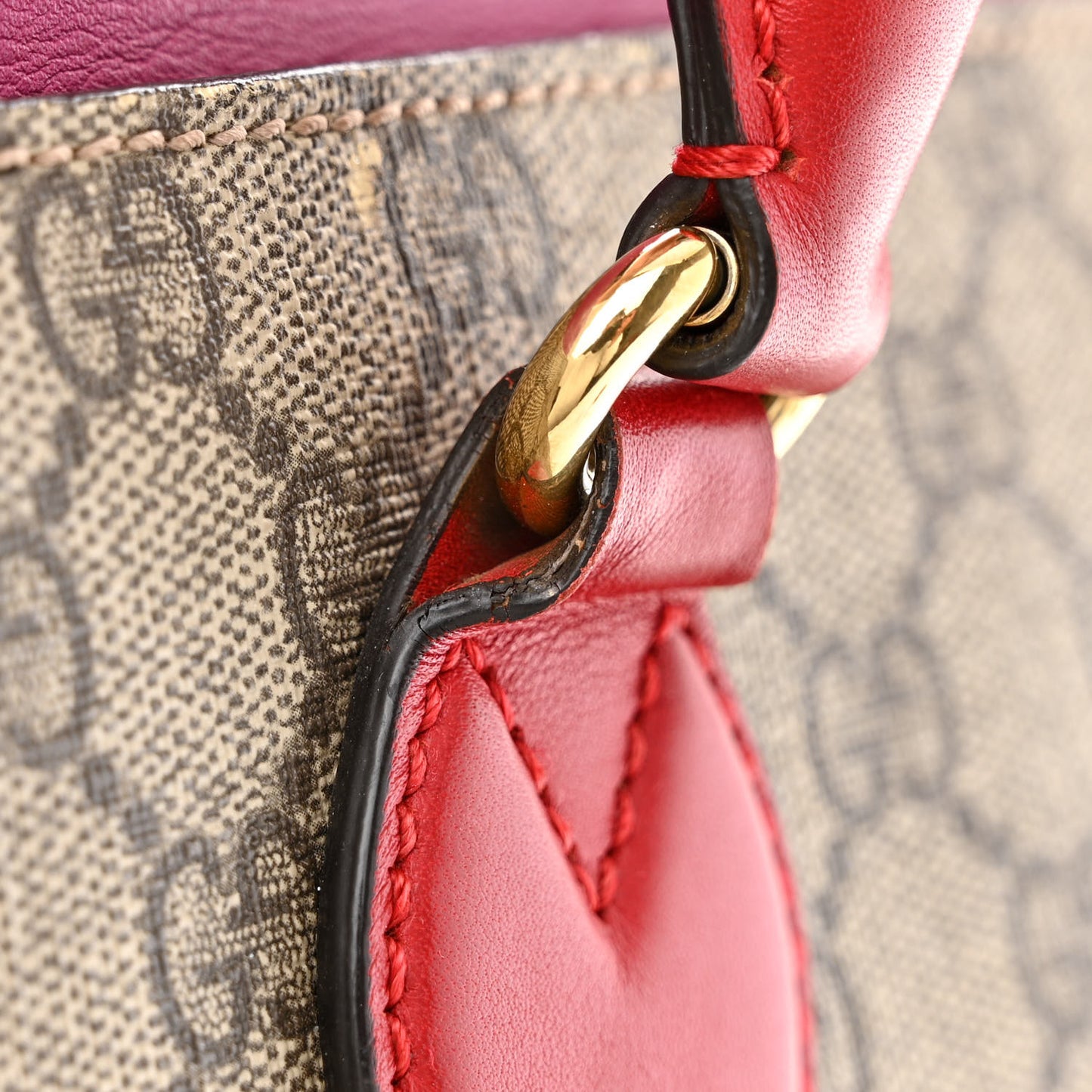 GG Supreme Monogram Moon Calfskin Small Zip Top Tote Beige Ebony Hibiscus Red New Rosette