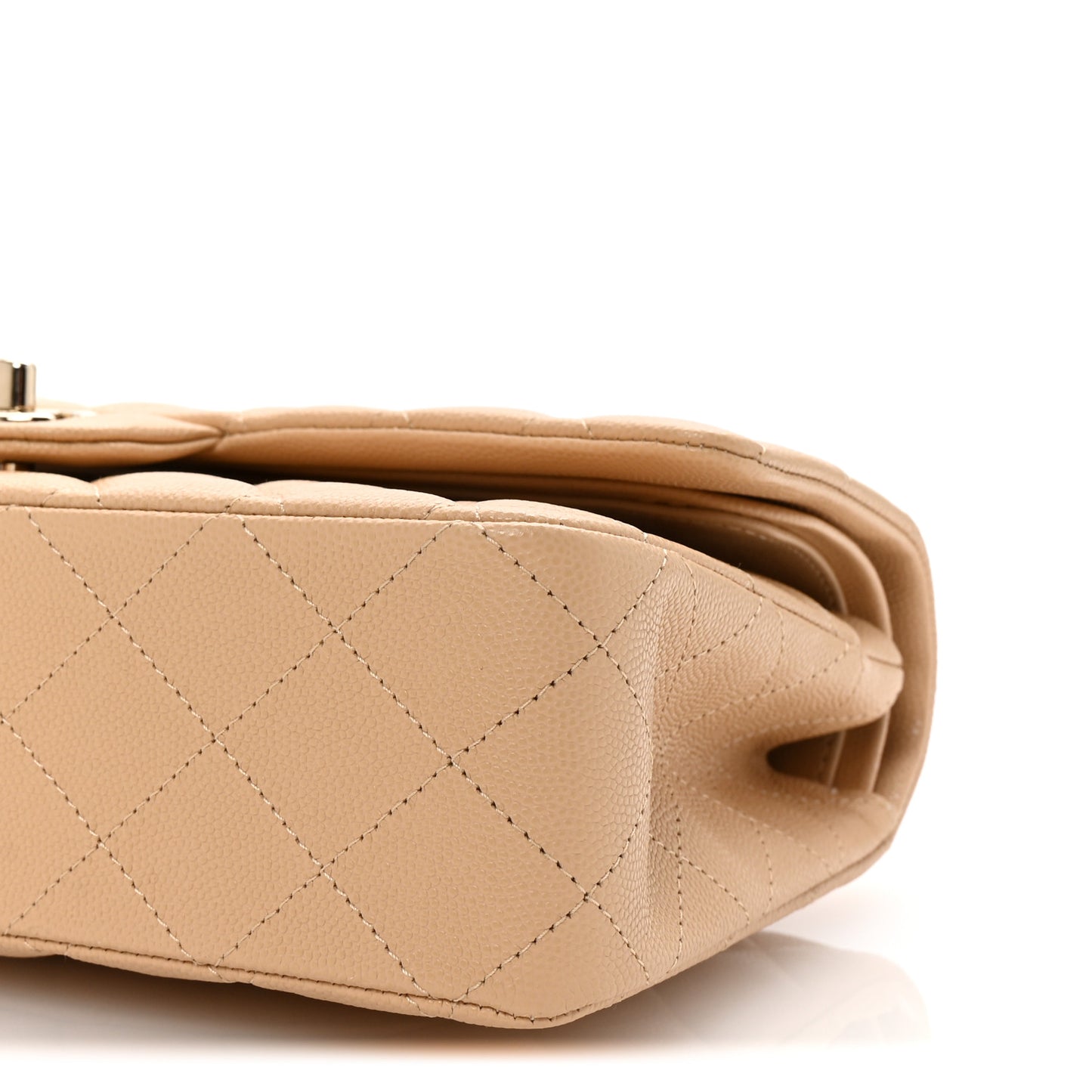 Caviar Quilted Medium Double Flap Beige