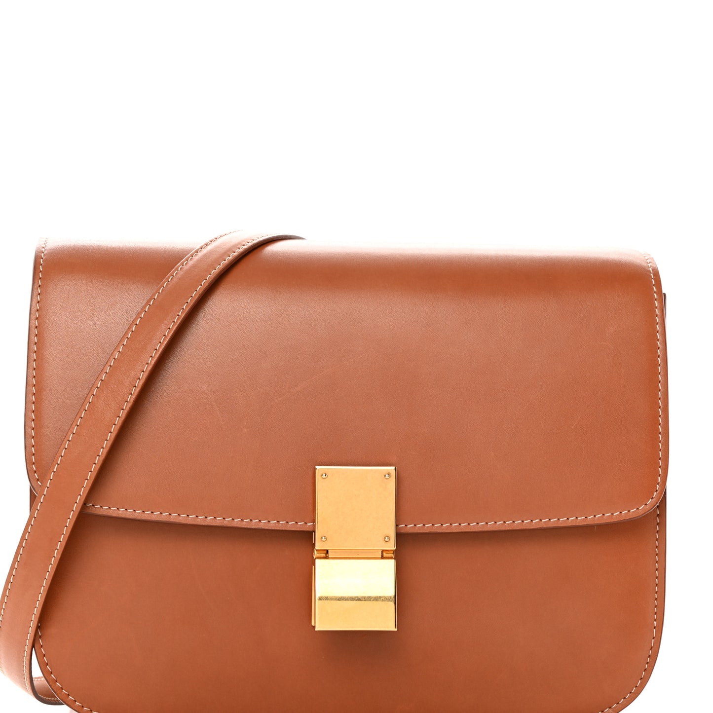 Natural Calfskin Medium Classic Box Flap Bag Tan