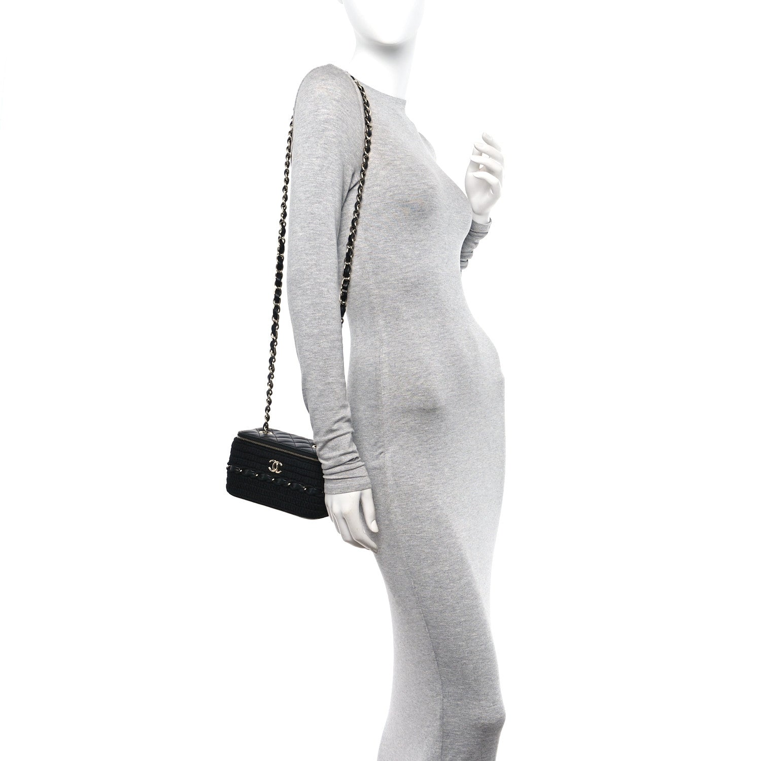Chanel Lambskin Crochet Quilted Small Vanity Case With Chain Black 2 of 11
