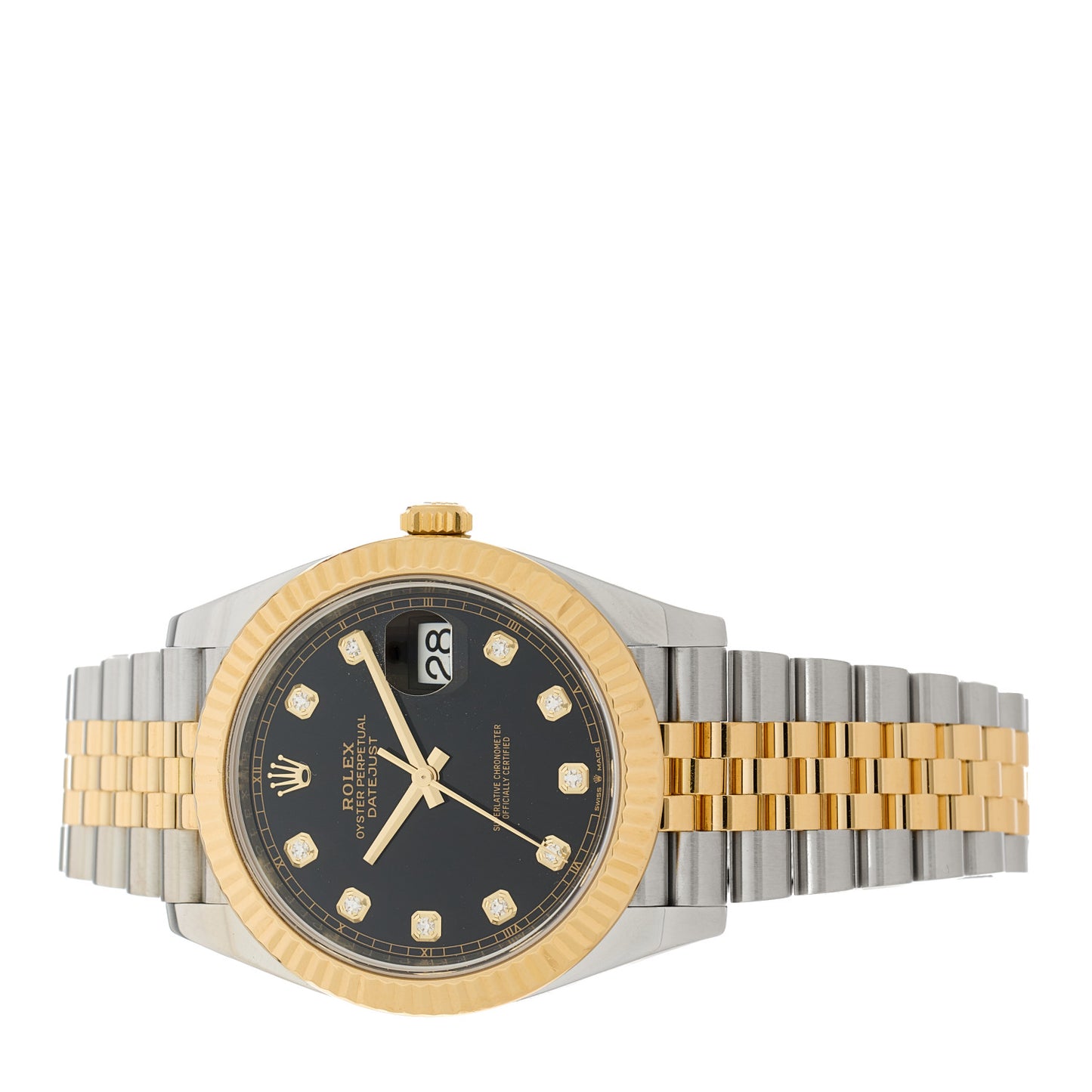 Stainless Steel 18K Yellow Gold Diamond 41mm Oyster Perpetual Datejust Watch Black 126333