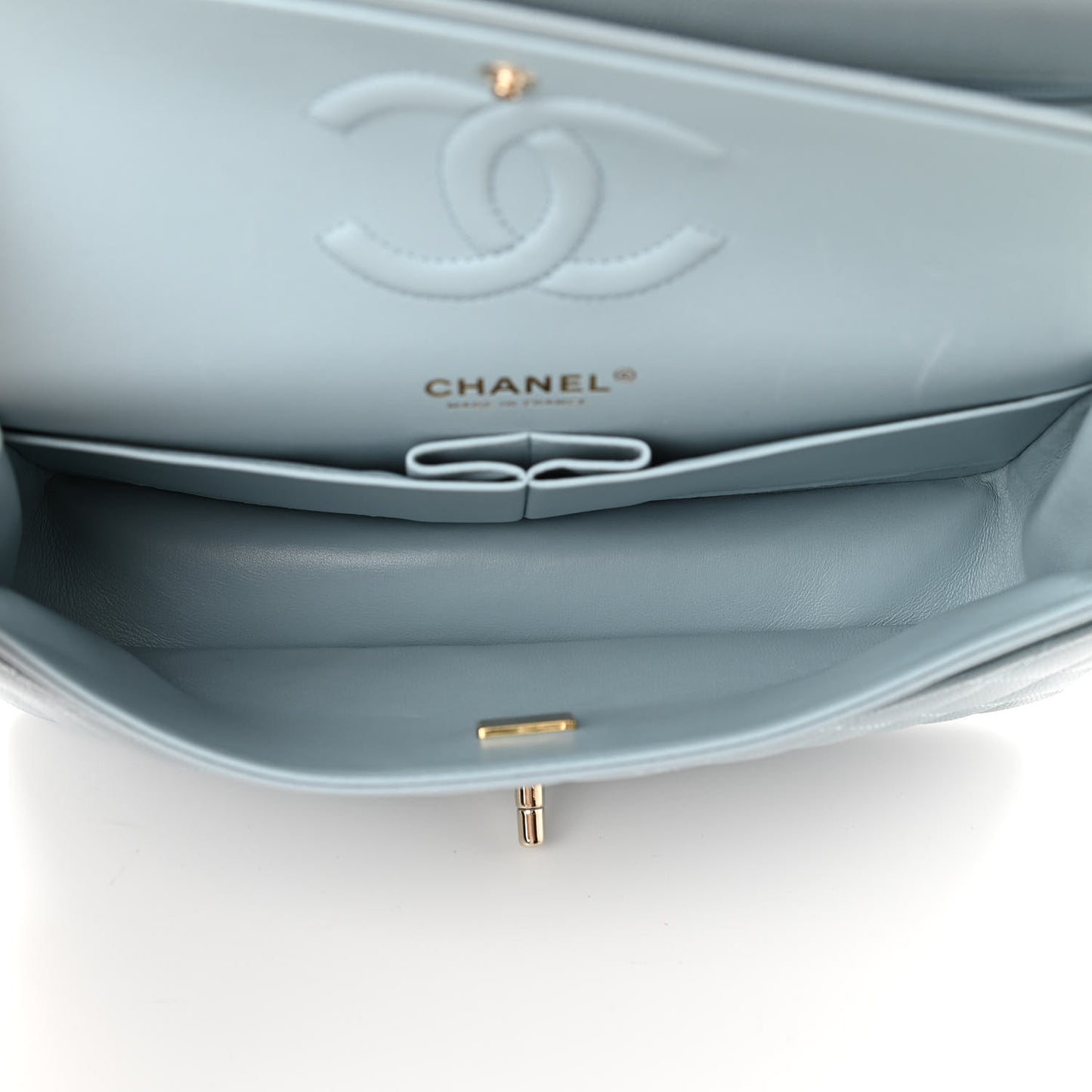 Caviar Quilted Medium Double Flap Light Blue