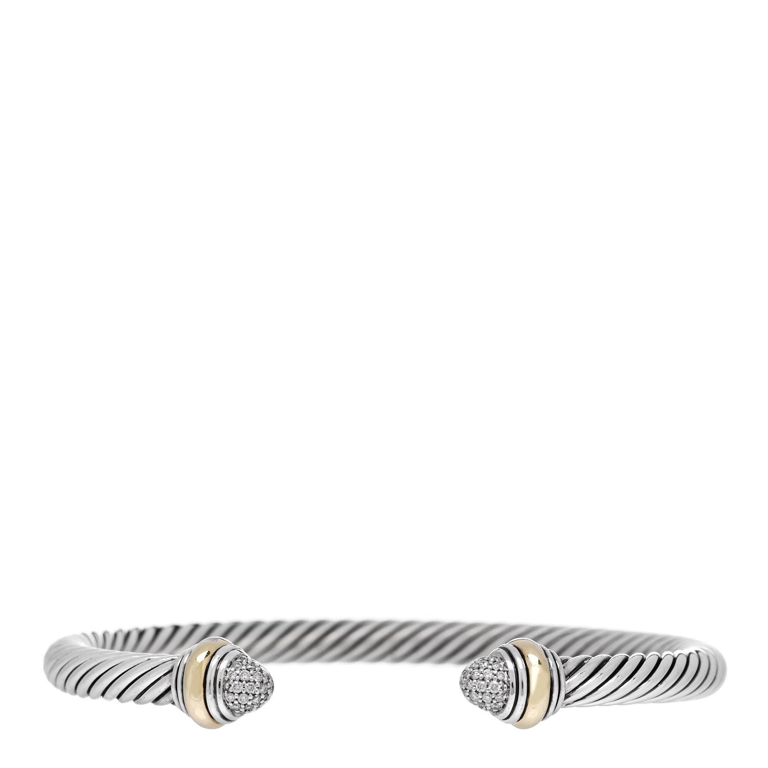 David Yurman Sterling Silver 14K Yellow Gold Diamond 5mm Cable Classics Bracelet 1 of 3