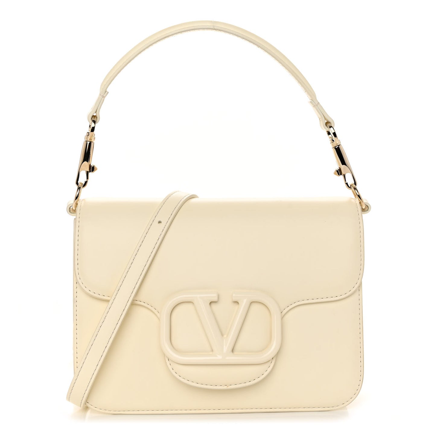 Calfskin Enamel VLogo Loco Flap Shoulder Bag Ivory