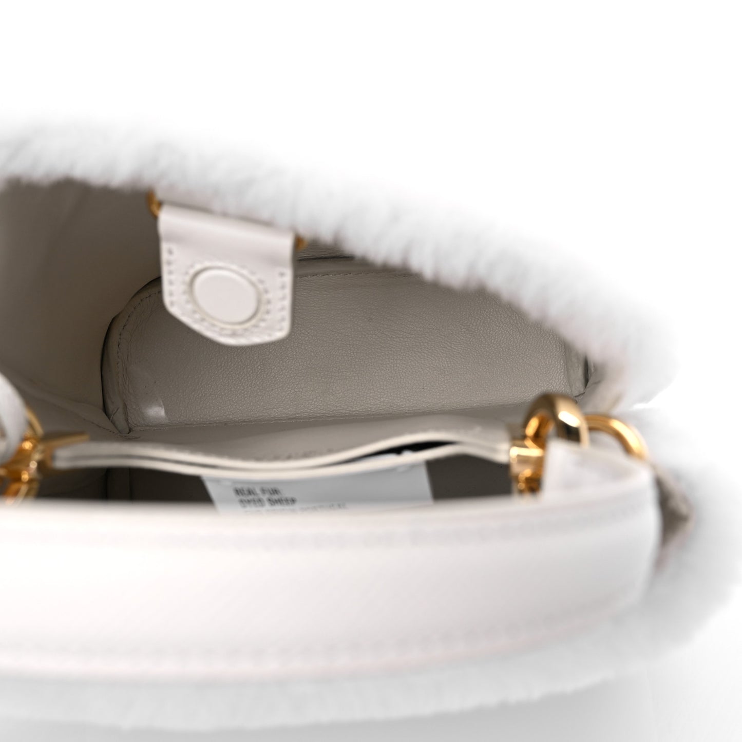 Shearling Saffiano Mini Panier Bucket Bag White