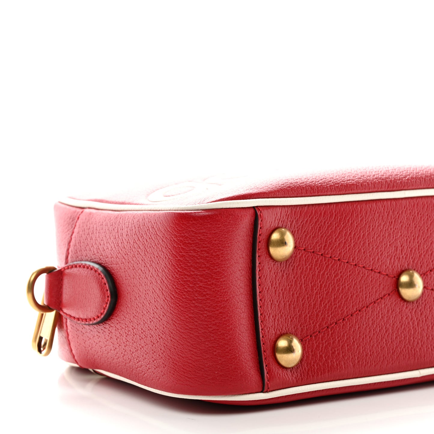 X ADIDAS Textured Dollar Calfskin Web Trefoil Logo Small Messenger Bag Hibiscus Red Off White