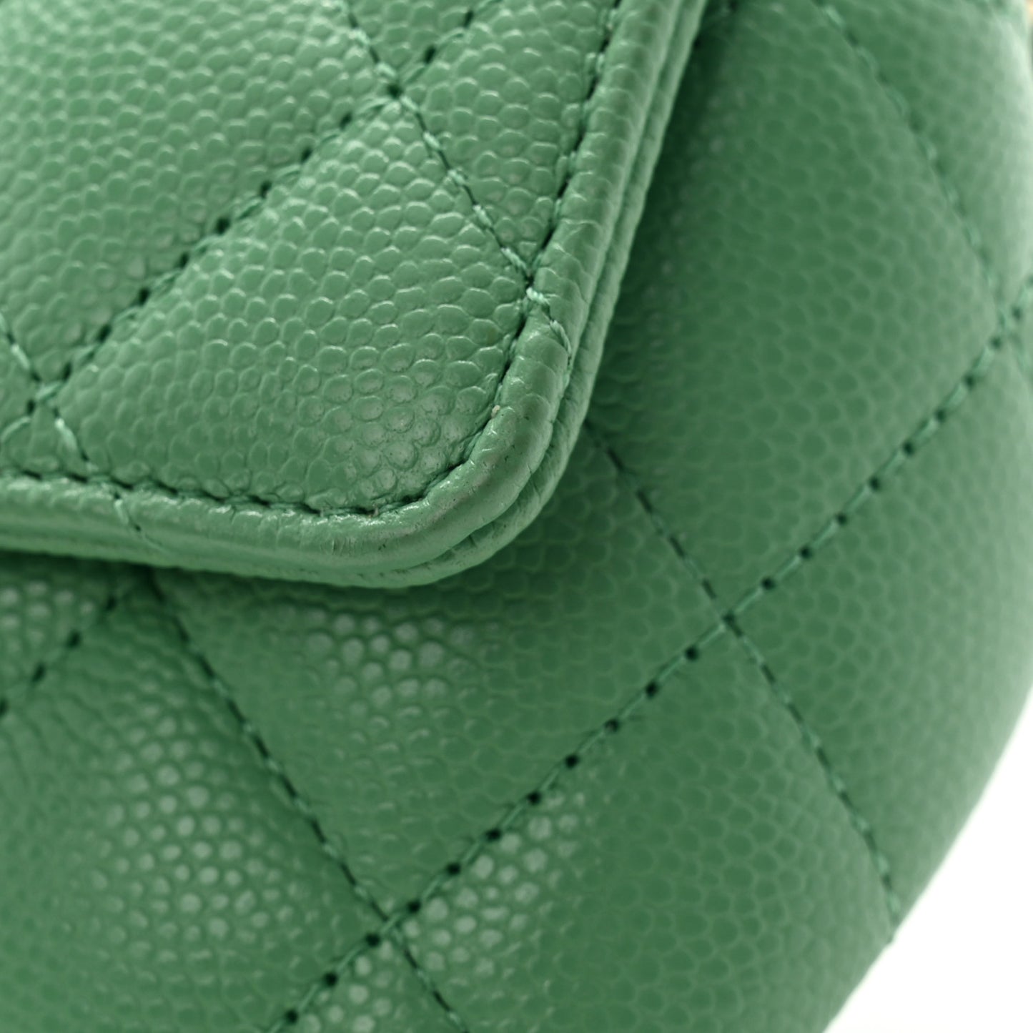 Caviar Quilted Glasses Case With Chain Green