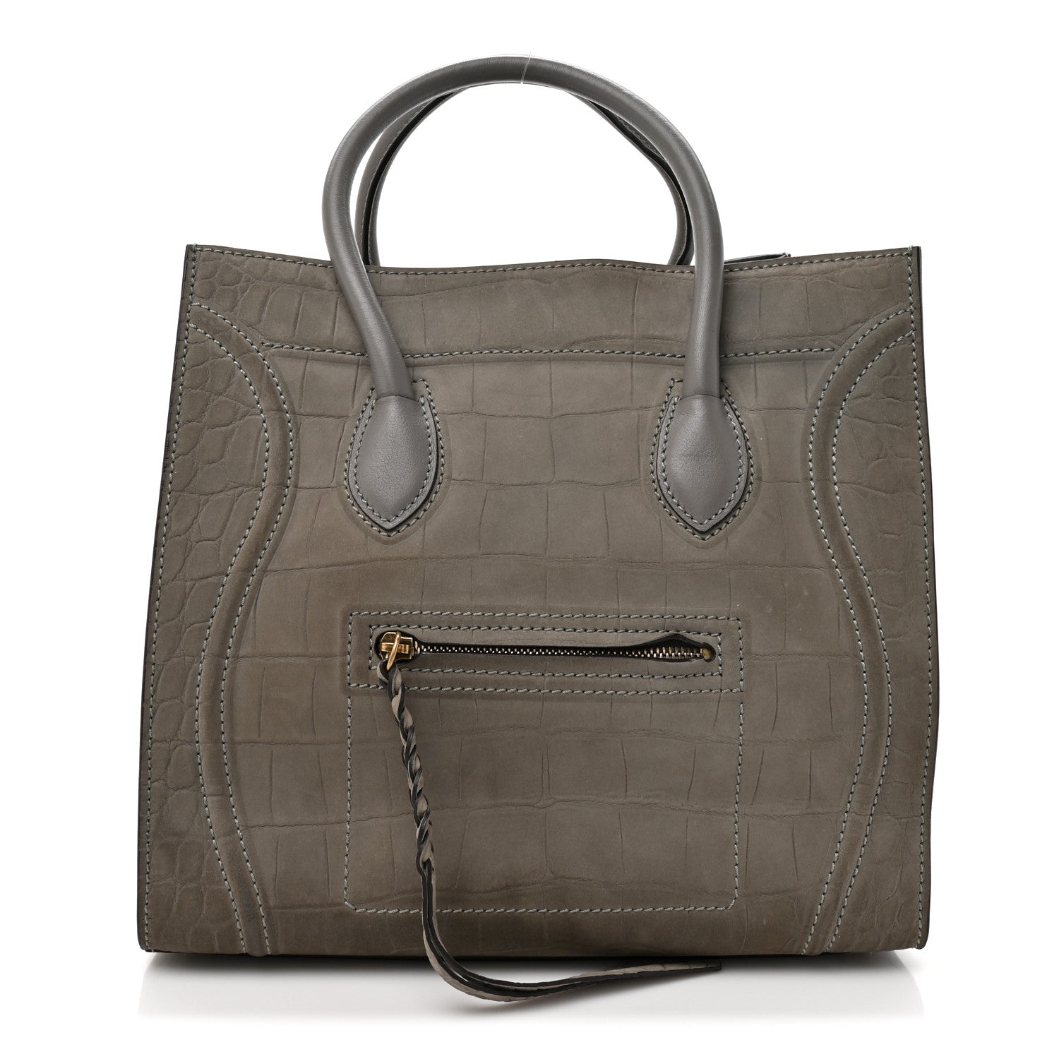 Celine Crocodile Embossed Nubuck Medium Phantom Luggage Grey