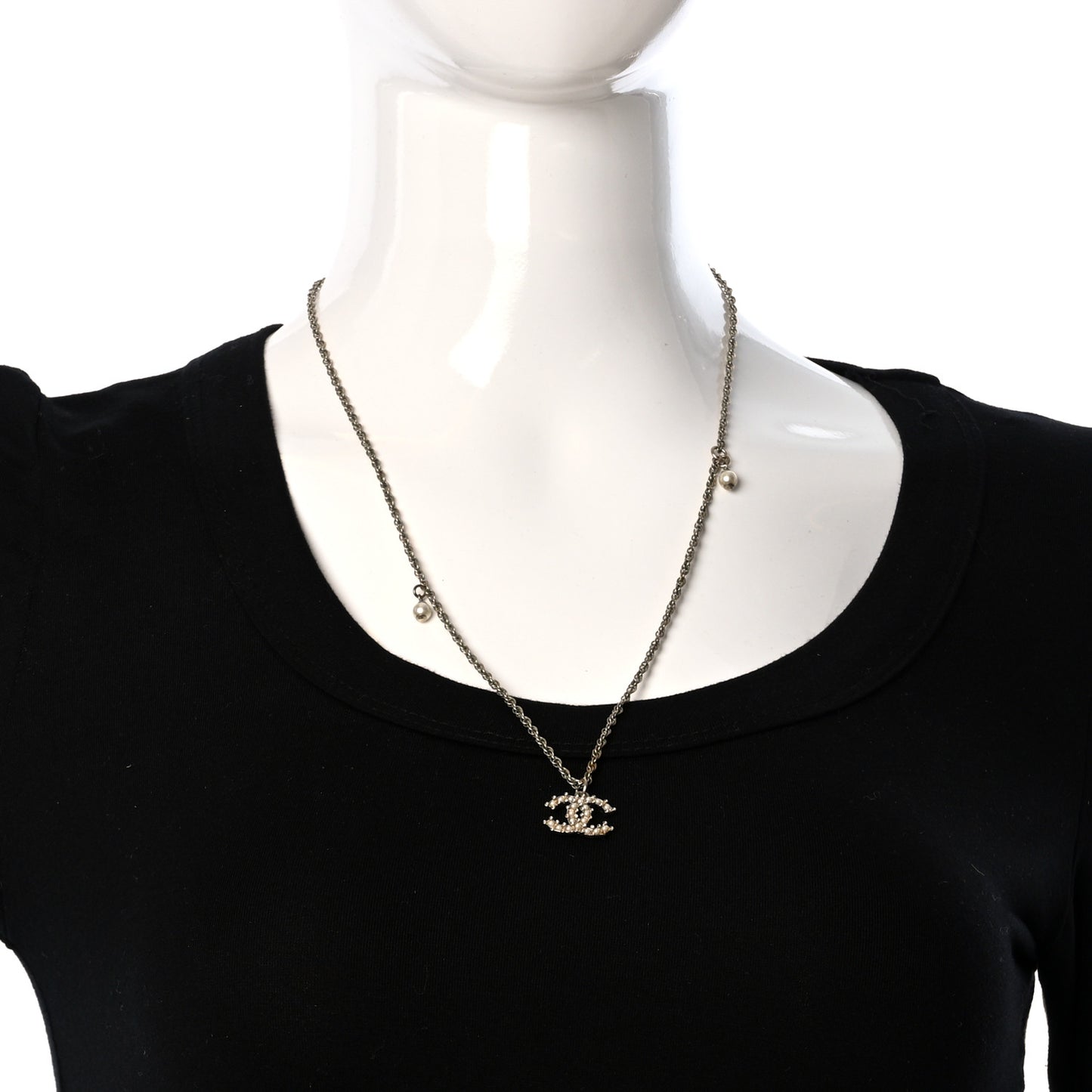 Metal Pearl Crystal CC Textured Pendant Necklace Gold