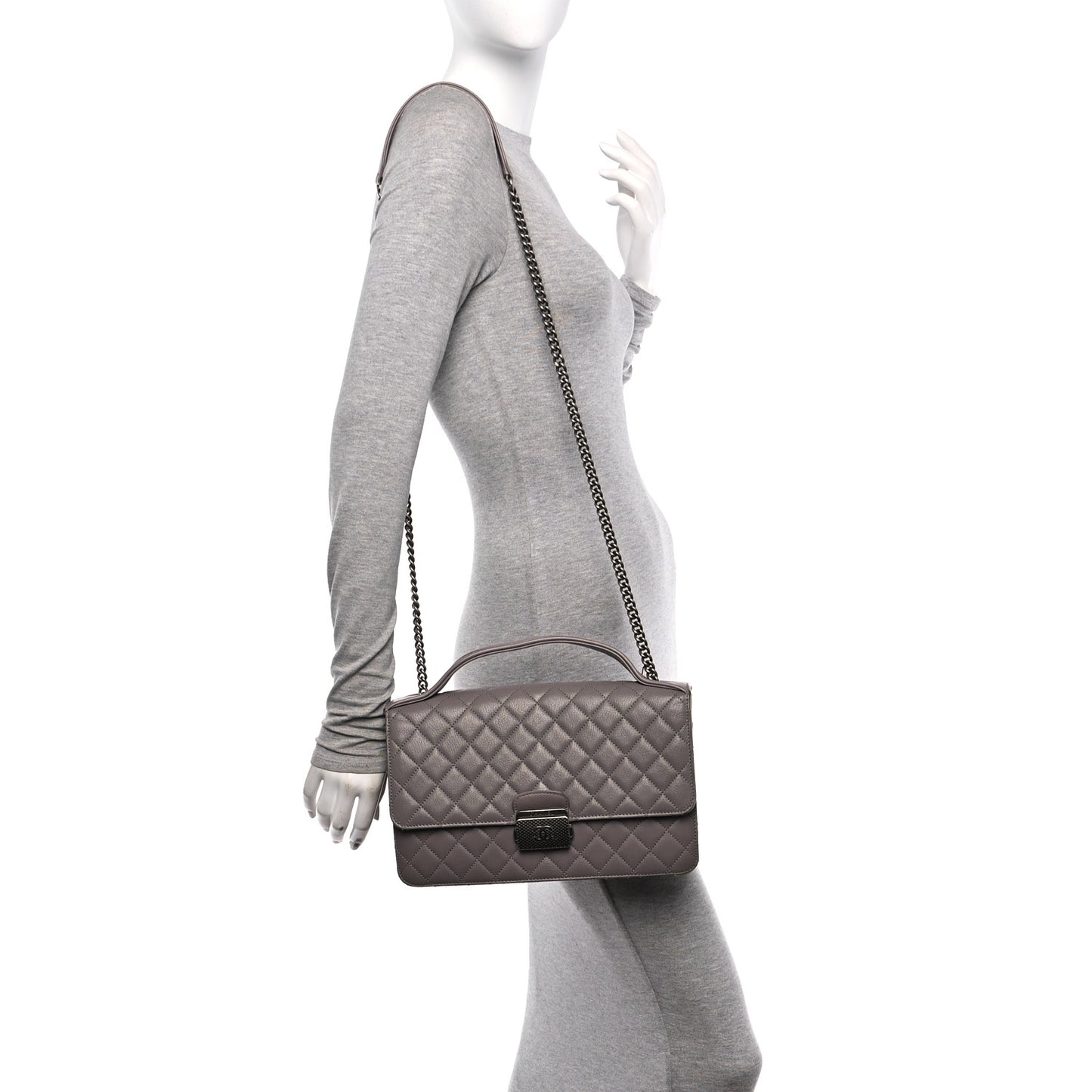 Goatskin Quilted Large CC University Top Handle Flap Grey
