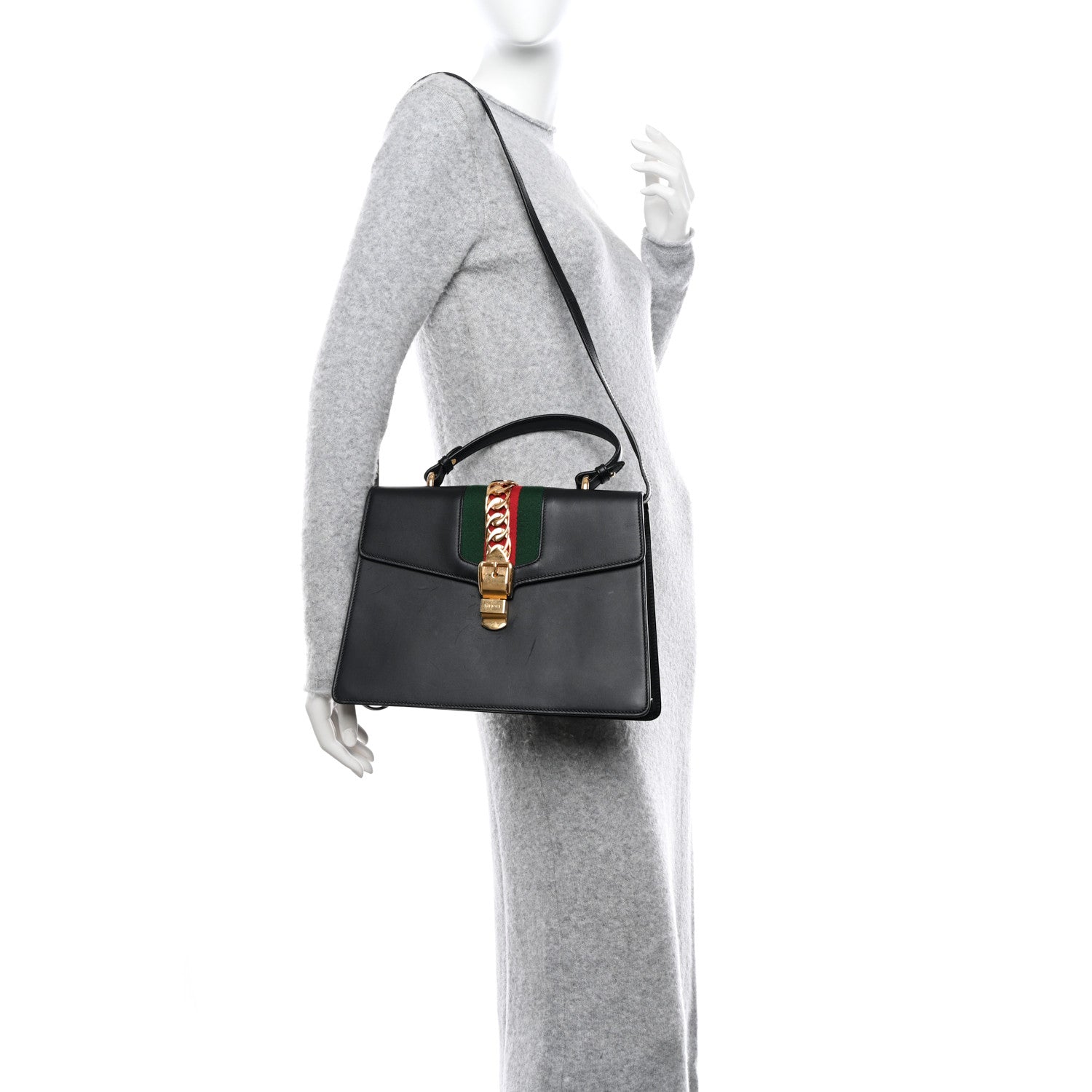 Gucci Calfskin Medium Sylvie Top Handle Bag Blue 2 of 16