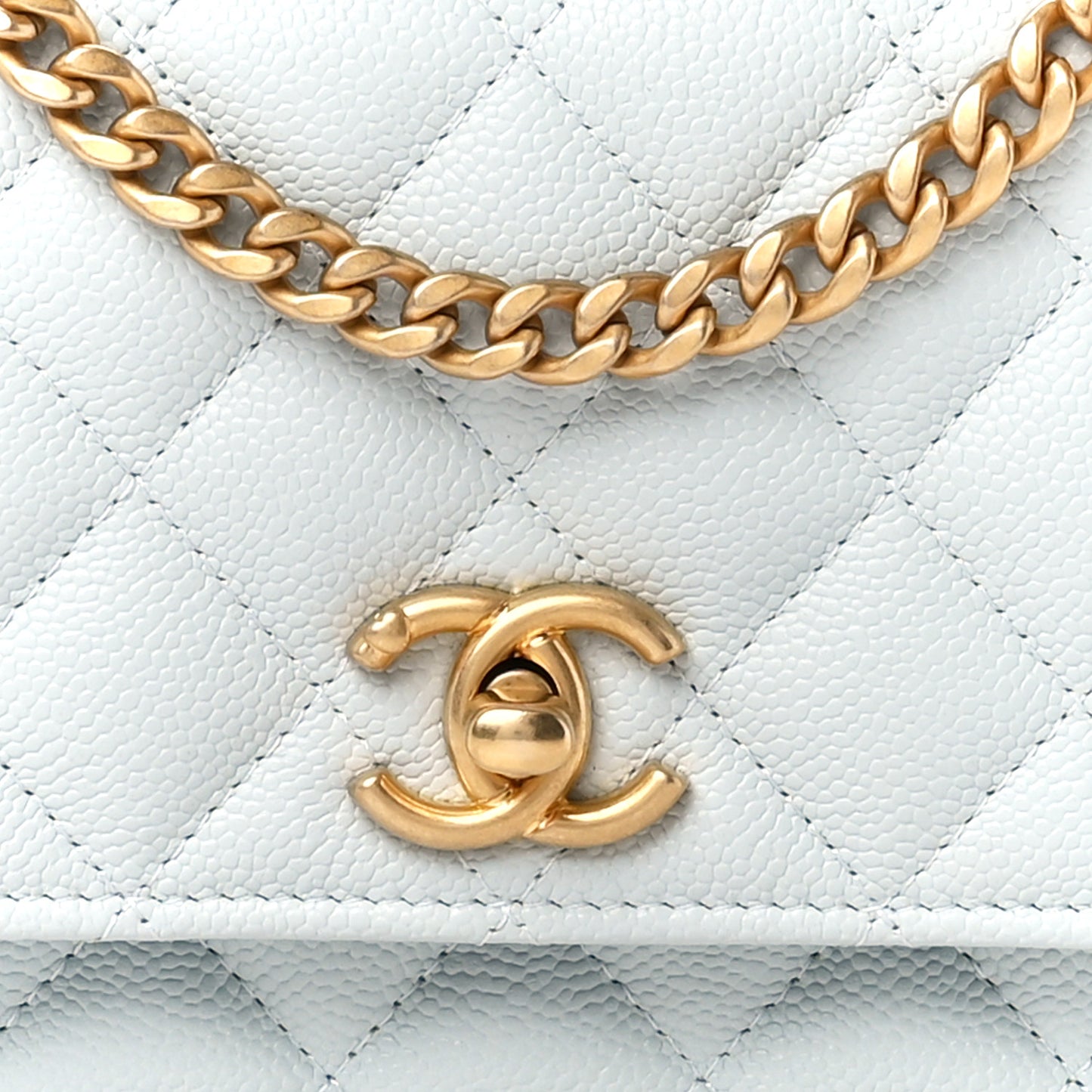 Caviar Quilted Sweetheart Wallet On Chain WOC Light Blue