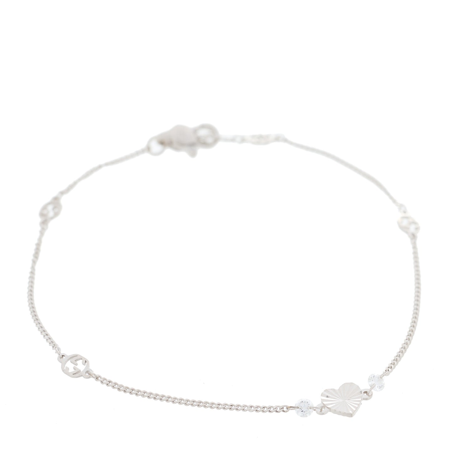 18K White Gold Diamond Heart GG Station Bracelet