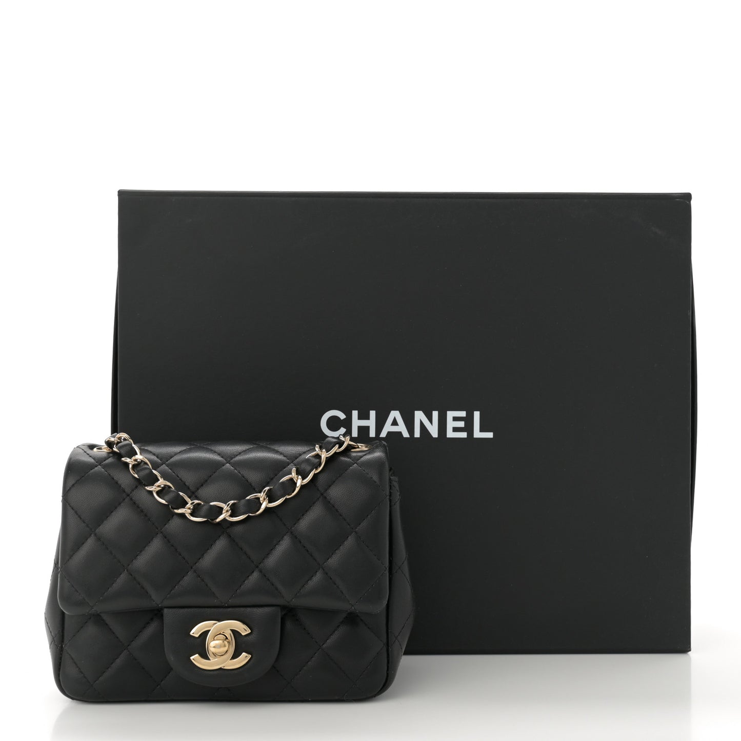Lambskin Quilted Mini Square Flap Black