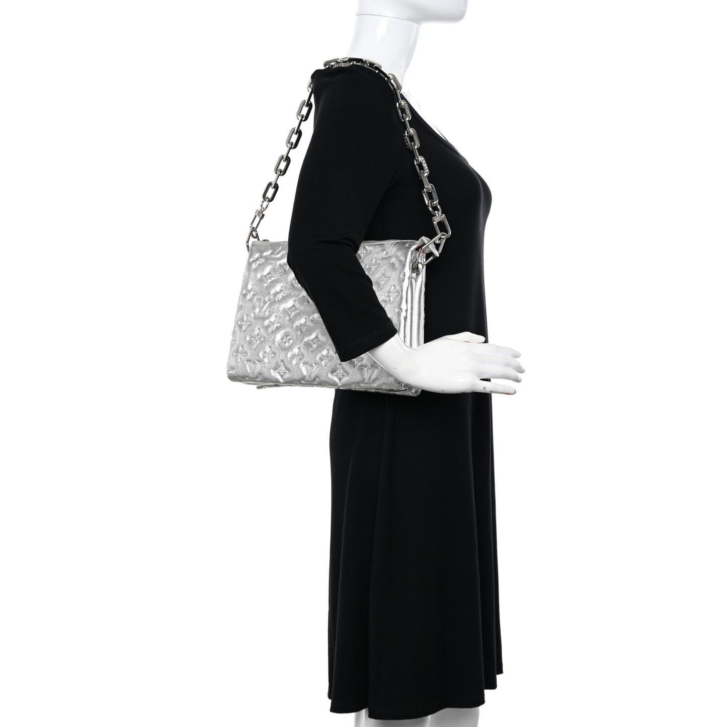 Metallic Lambskin Embossed Monogram Coussin PM Silver