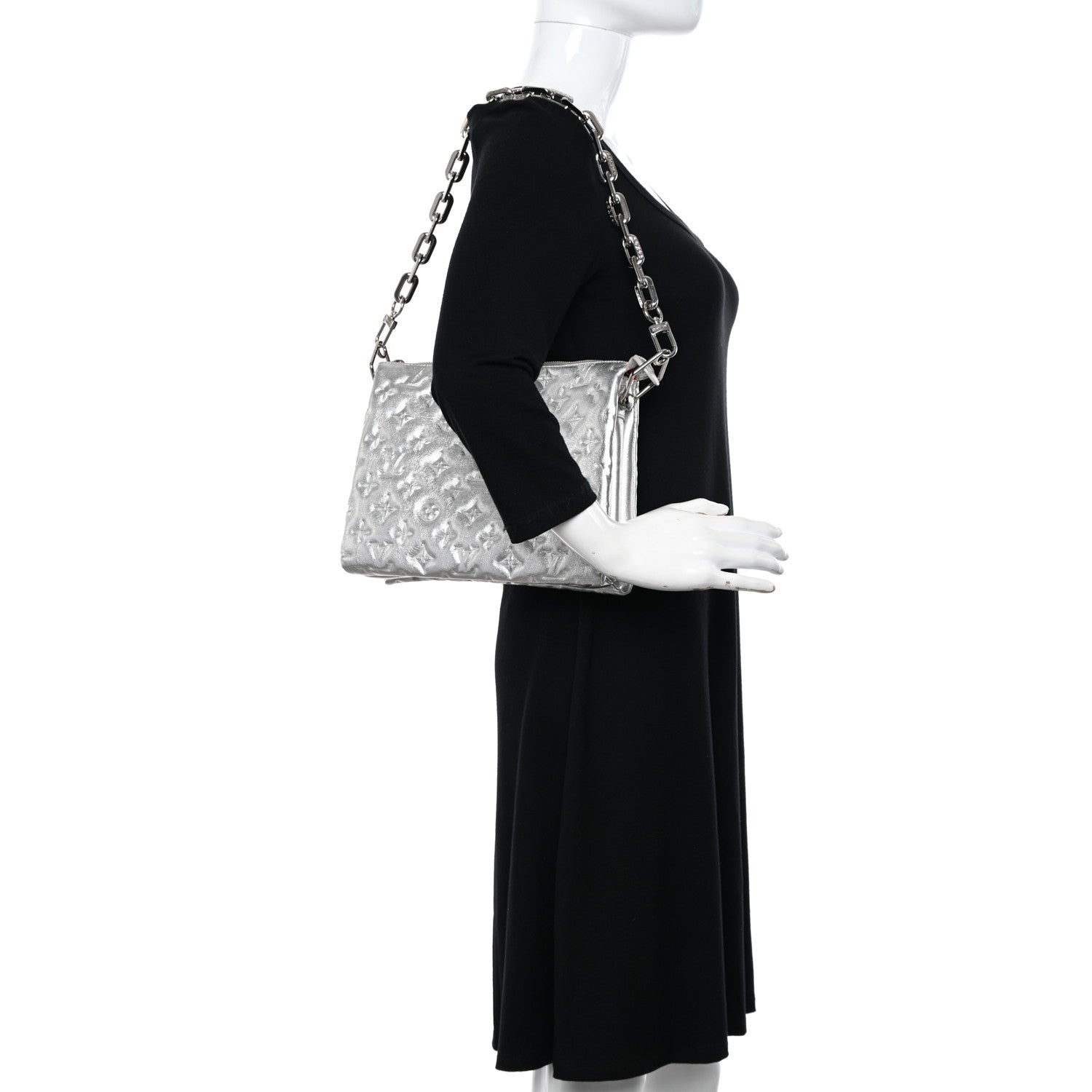 Louis Vuitton Metallic Lambskin Embossed Monogram Coussin PM Silver 2 of 16