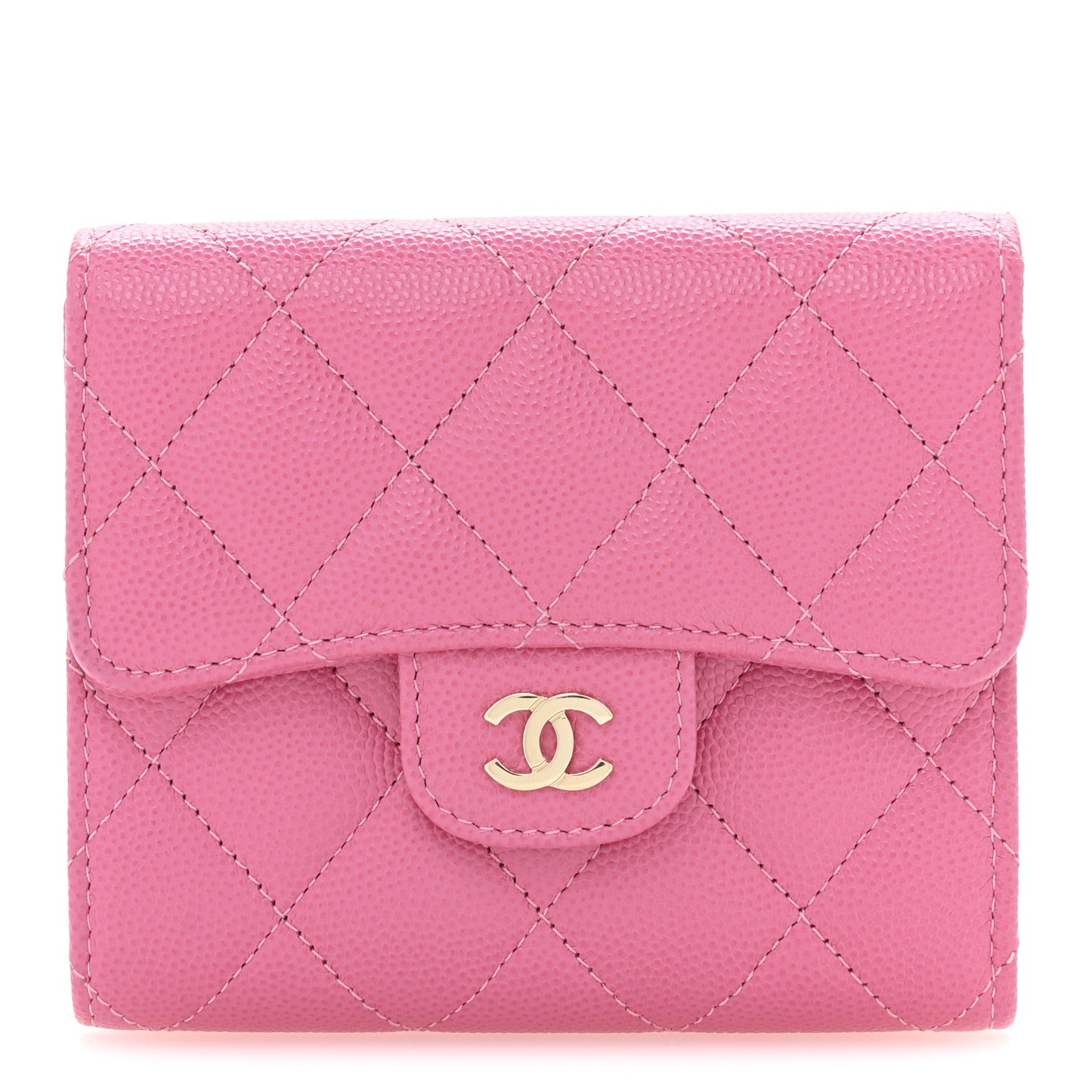 Caviar Quilted Compact Flap Wallet Pink