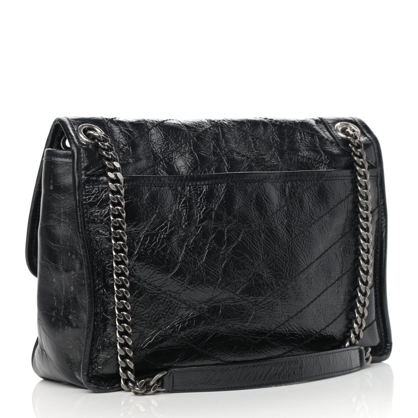 Crinkled Calfskin Matelasse Monogram Medium Niki Chain Satchel Black