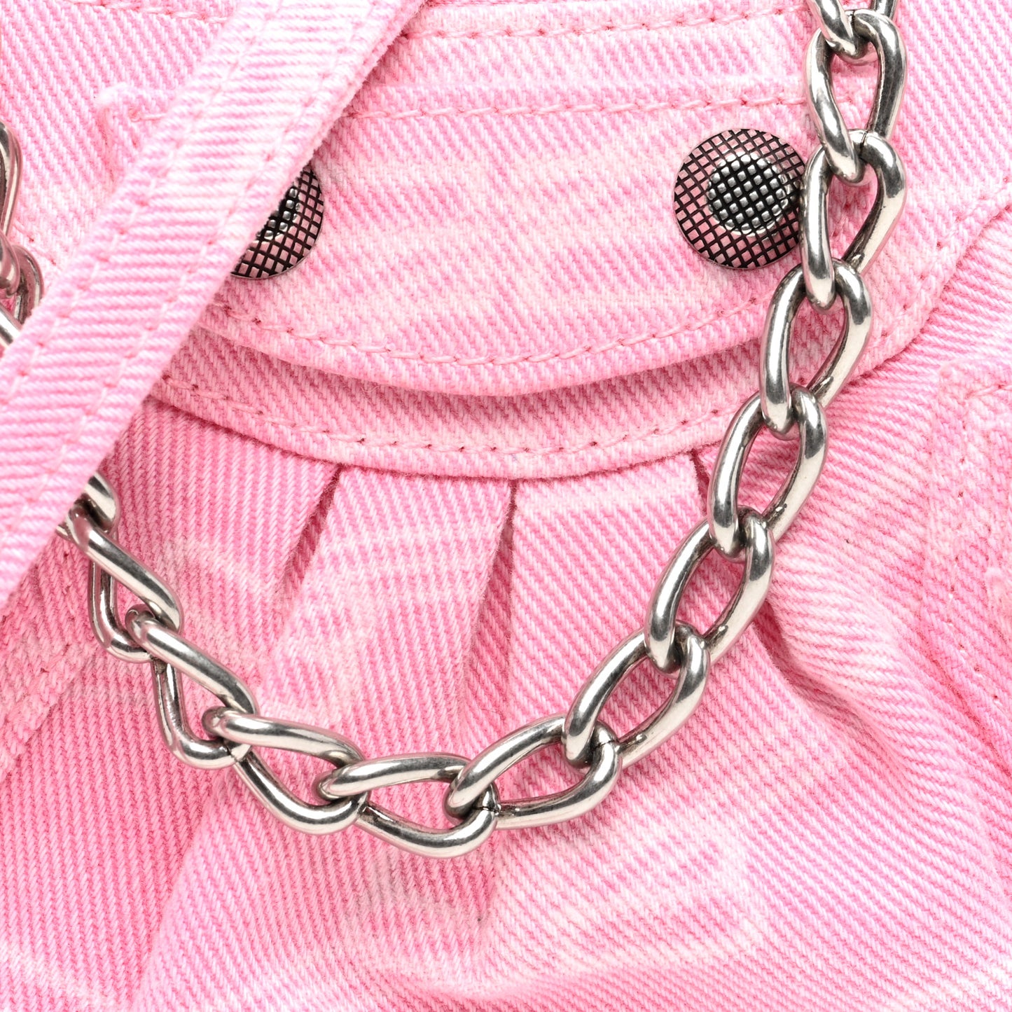 Washed Denim BB Monogram Le Cagole Mini Purse With Chain Pink