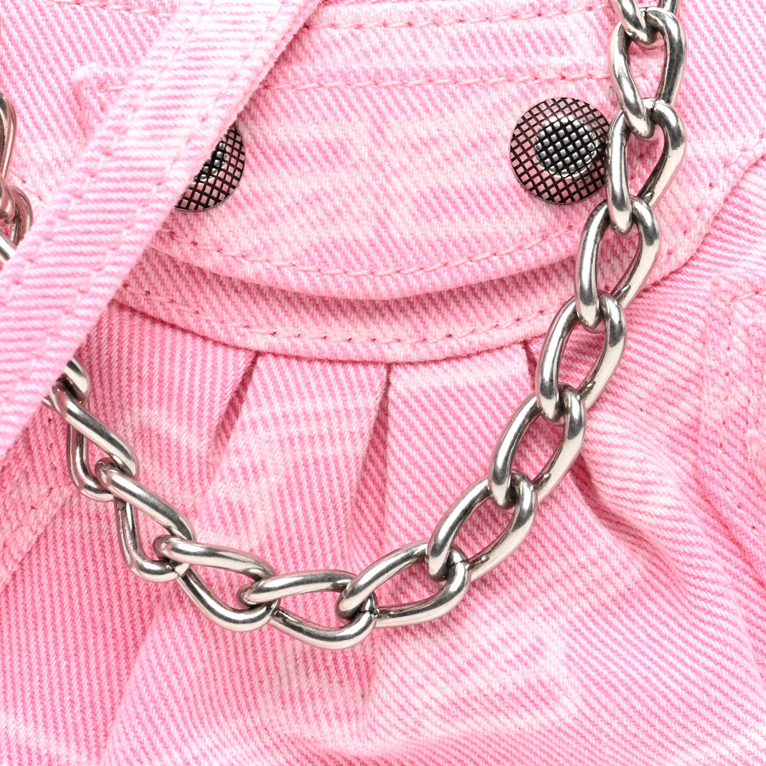 Balenciaga Washed Denim BB Monogram Le Cagole Mini Purse With Chain Pink 7 of 9