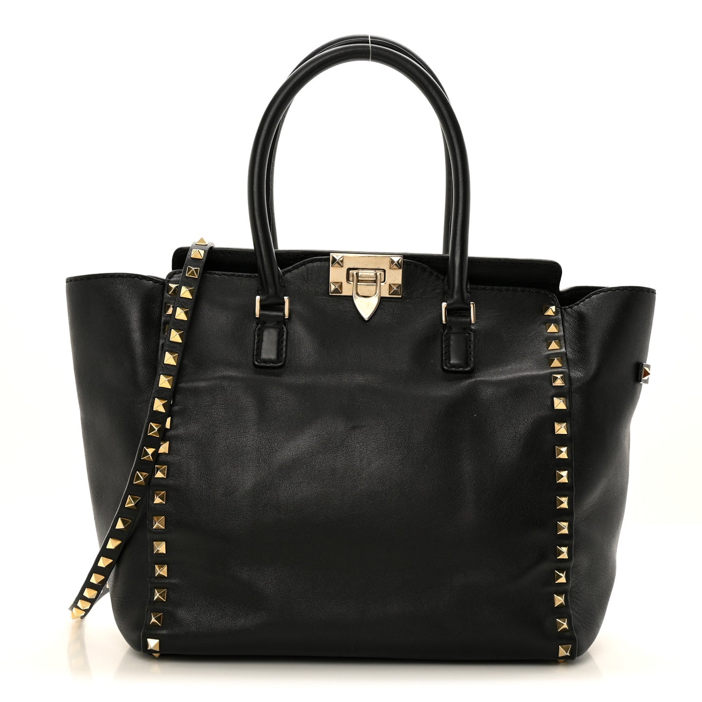 Vitello Rockstud Double Handle Tote Black
