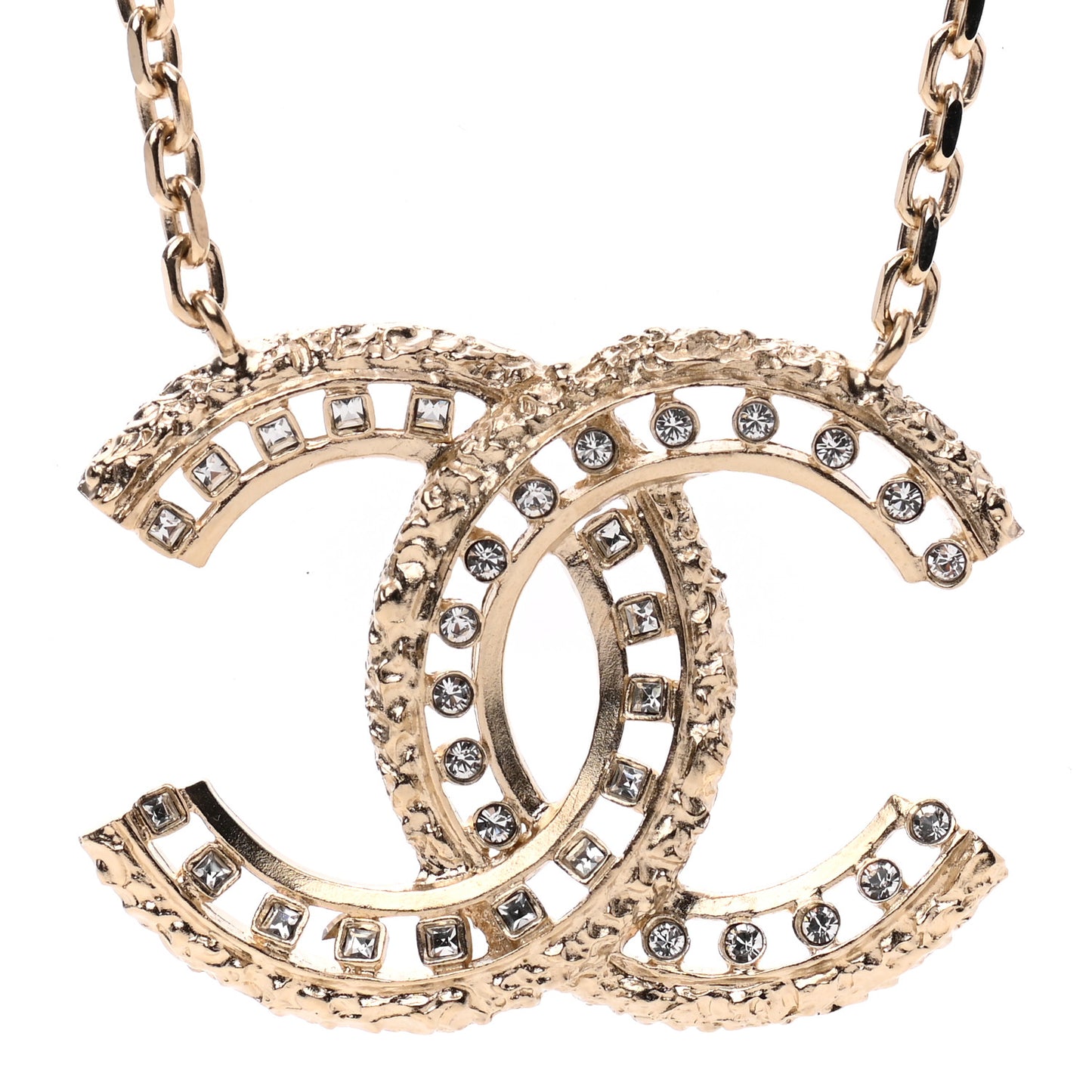 Crystal Textured CC Necklace Gold