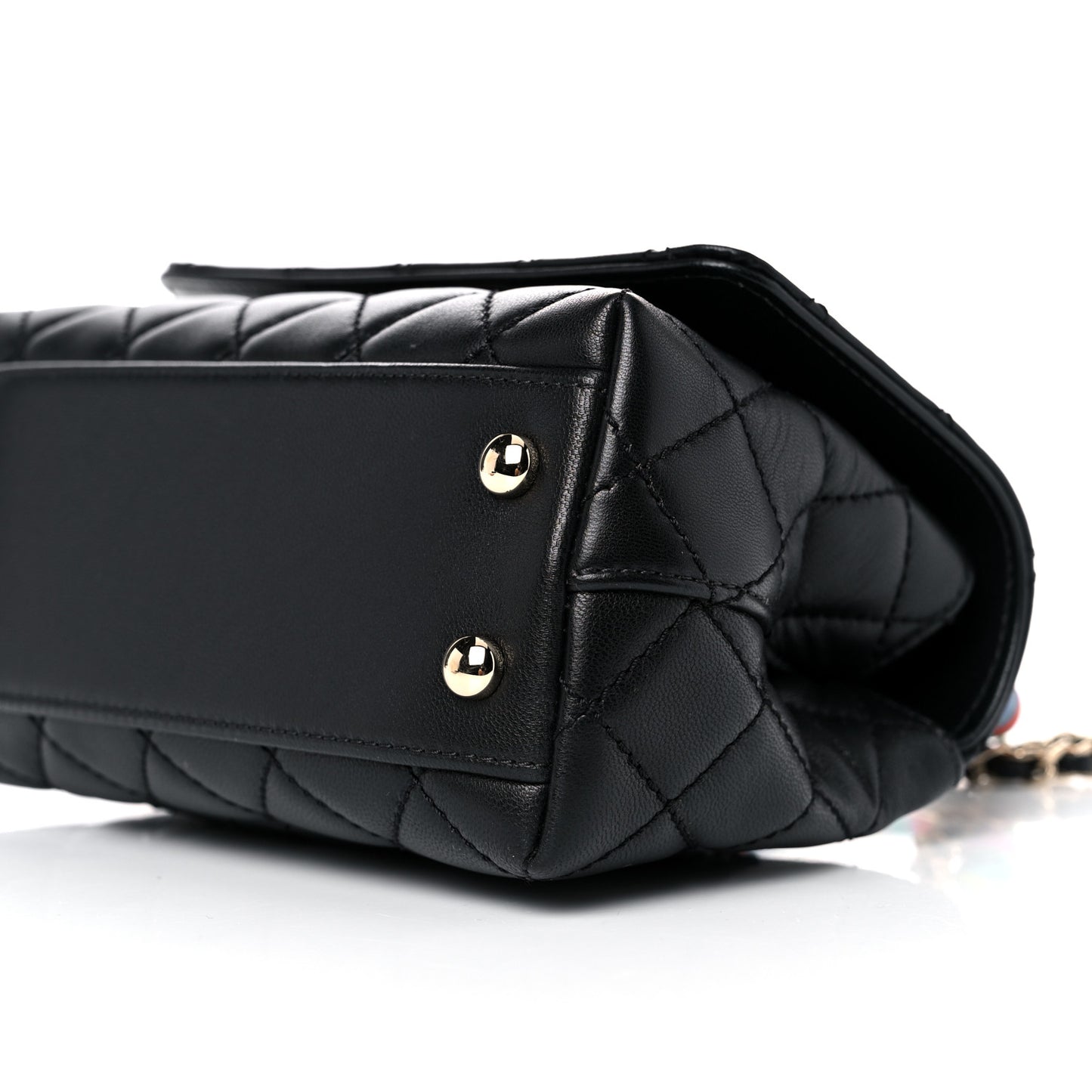Goatskin Quilted Rainbow Extra Mini Coco Handle Flap Black