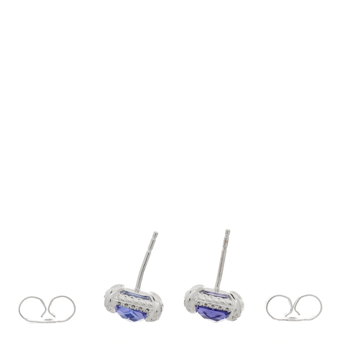18K White Gold Diamond Tanzanite 9mm Chatelaine Bezel Stud Earrings