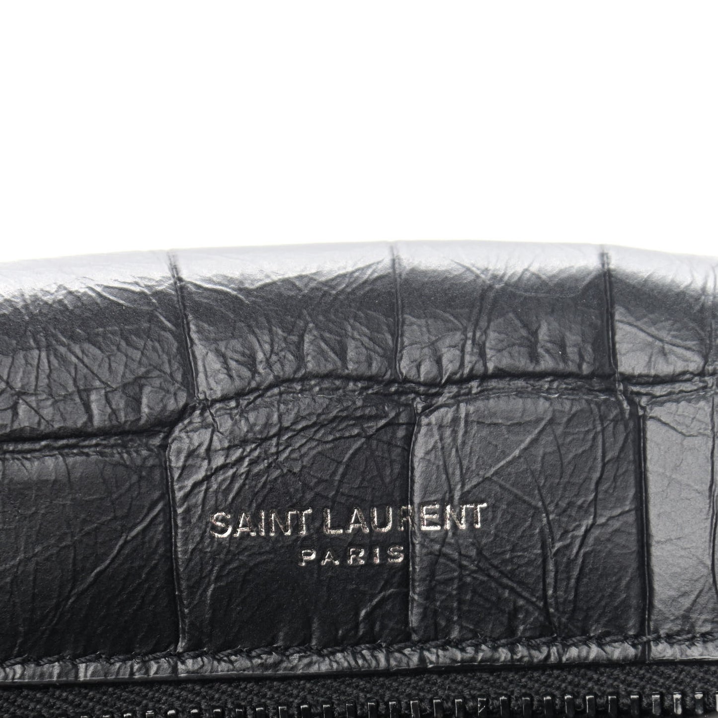 Crocodile Embossed Lambskin Monogram Medium Niki Chain Satchel Black