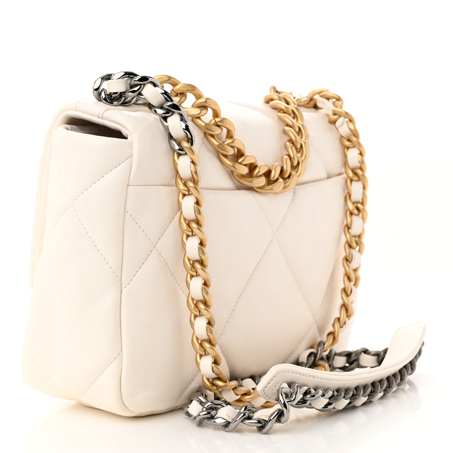 Goatskin Quilted Medium Chanel 19 Flap White