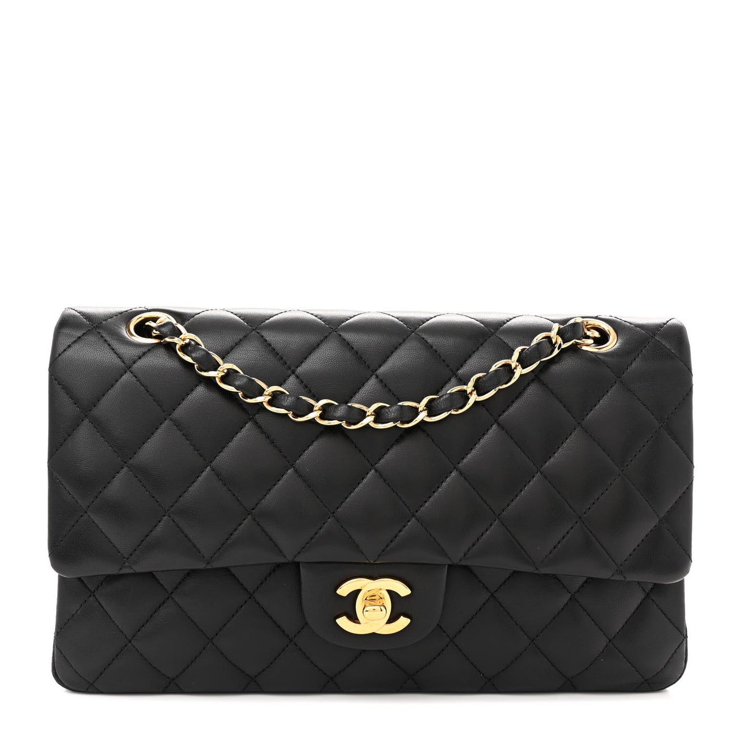 Lambskin Quilted Medium Double Flap Black