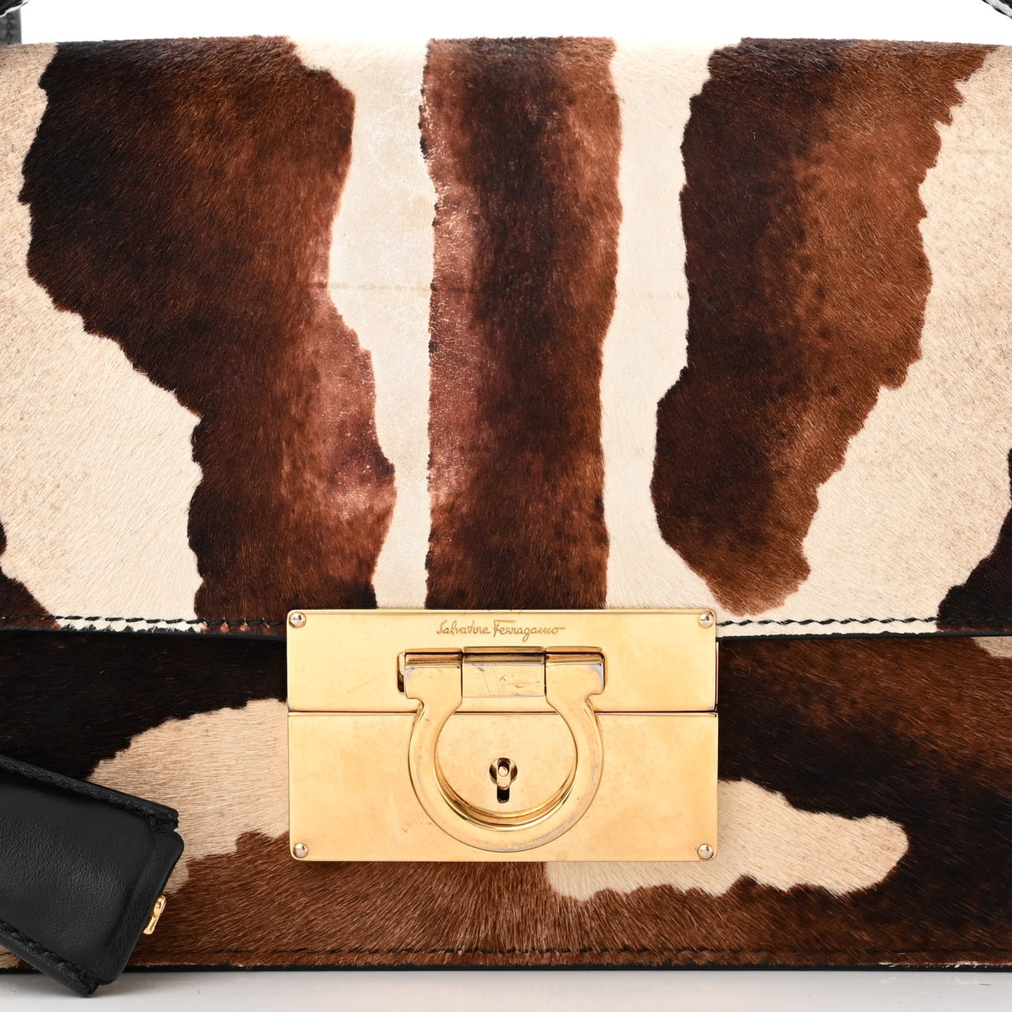 SALVATORE FERRAGAMO Calfskin Pony Hair Medium Aileen Bag Brown