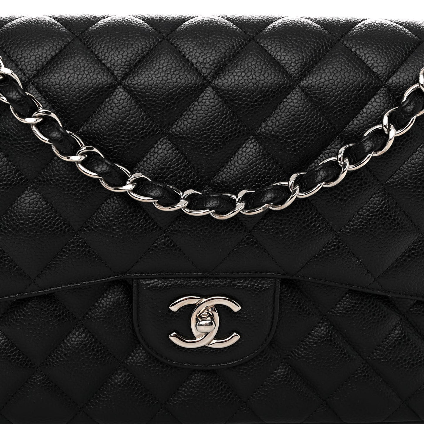 Caviar Quilted Jumbo Double Flap Black