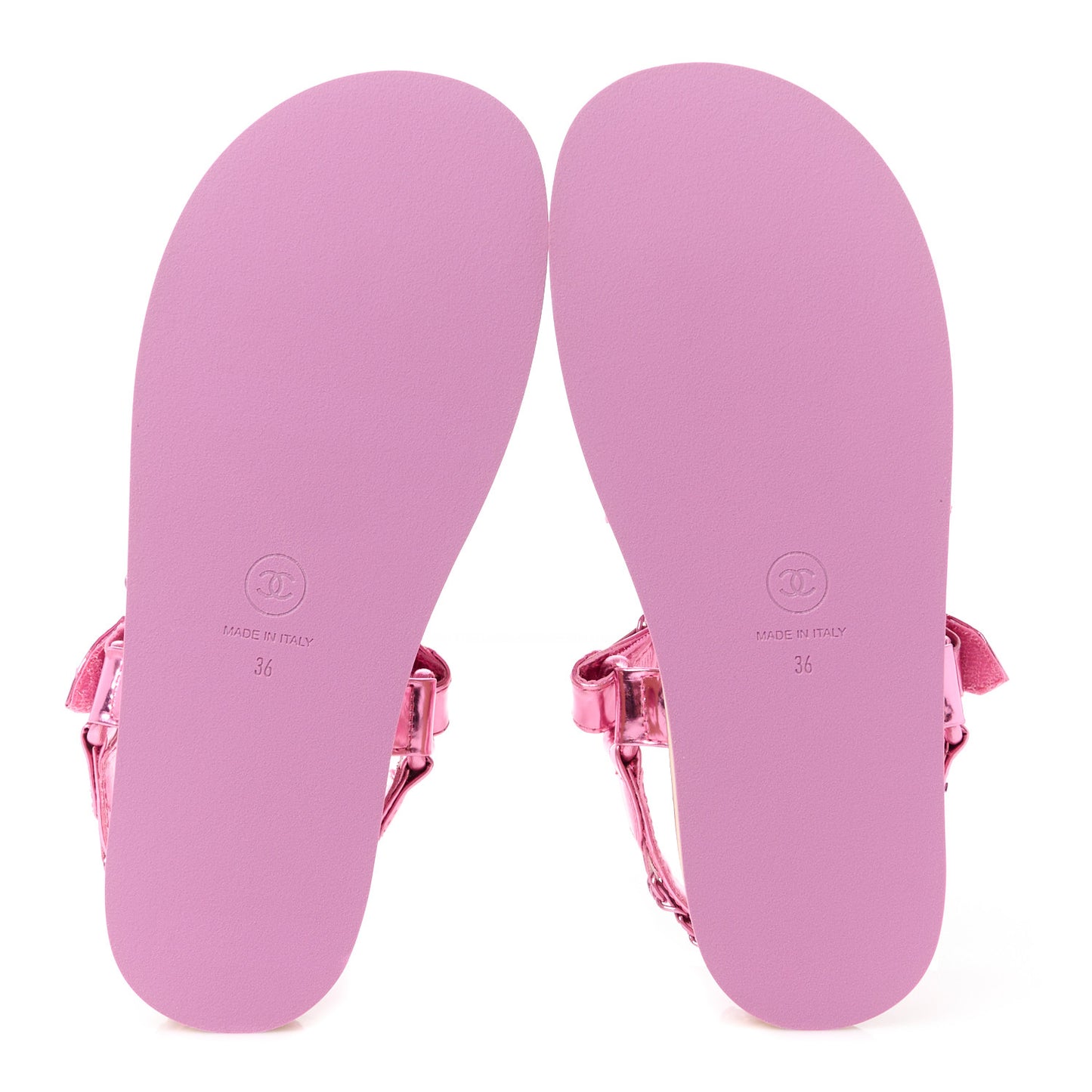 Metallic Laminated Goatskin Chain Flat Sandals 36 Fuchsia