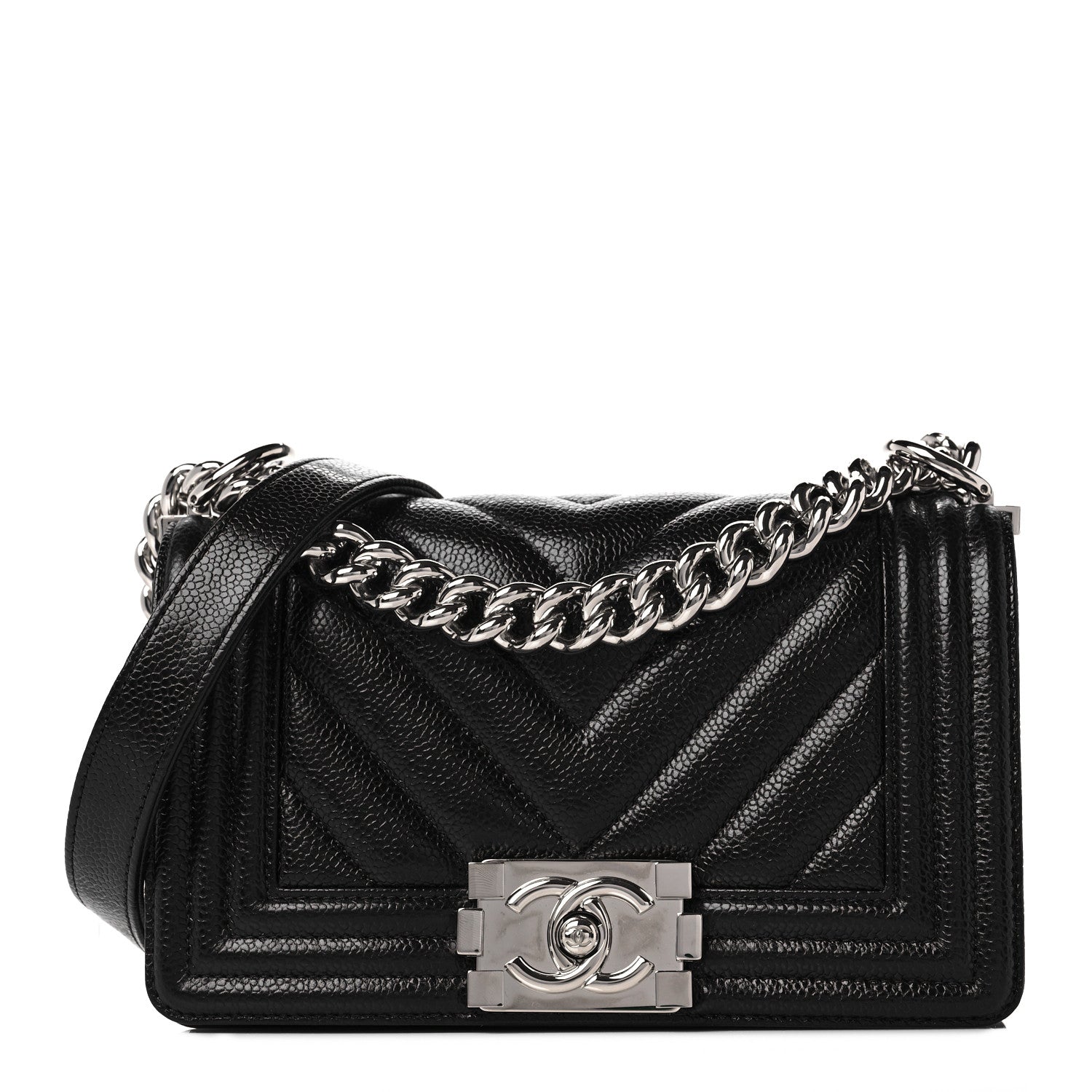 Chanel Caviar Chevron Quilted Small Boy Flap Black 1 of 10