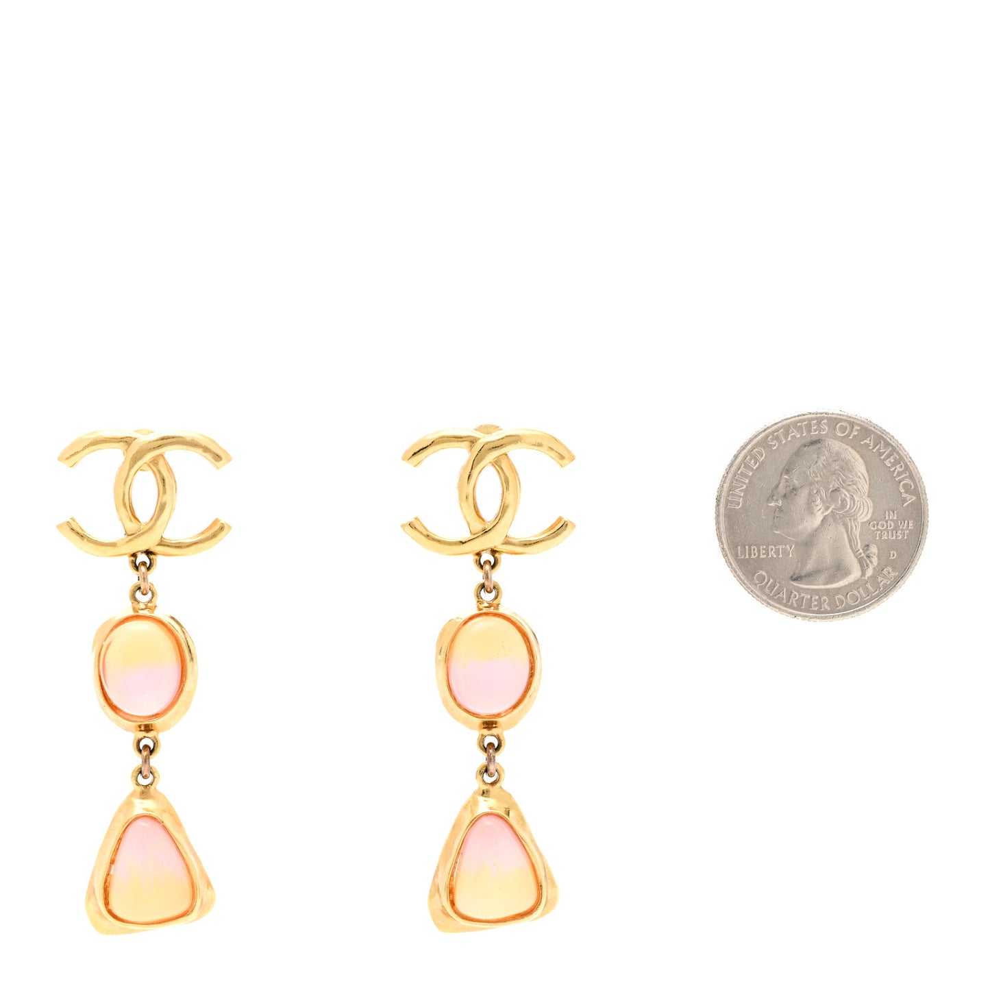 Metal Resin CC Drop Earrings Gold Pink Orange