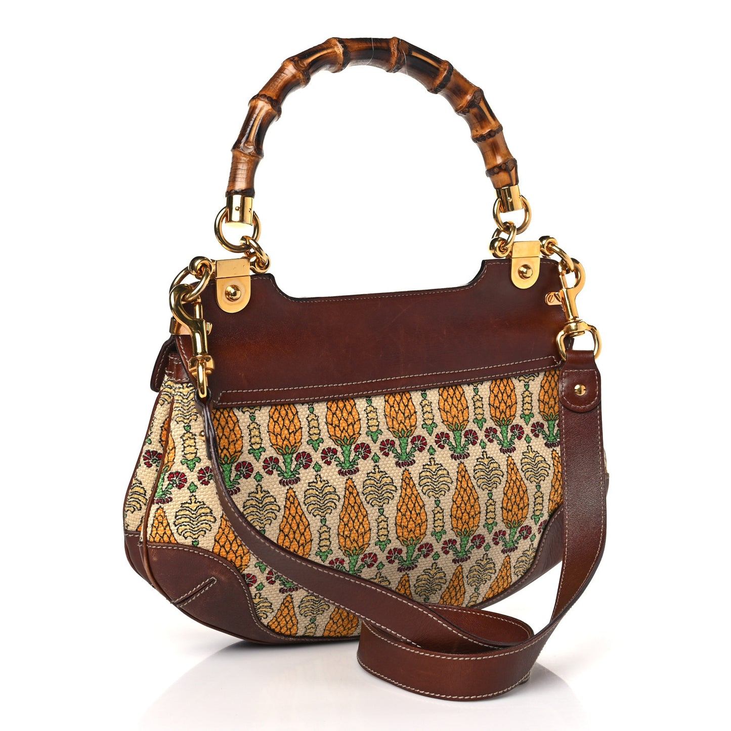 Canvas Pigna Print Peggy Bamboo Top Handle Bag Brown