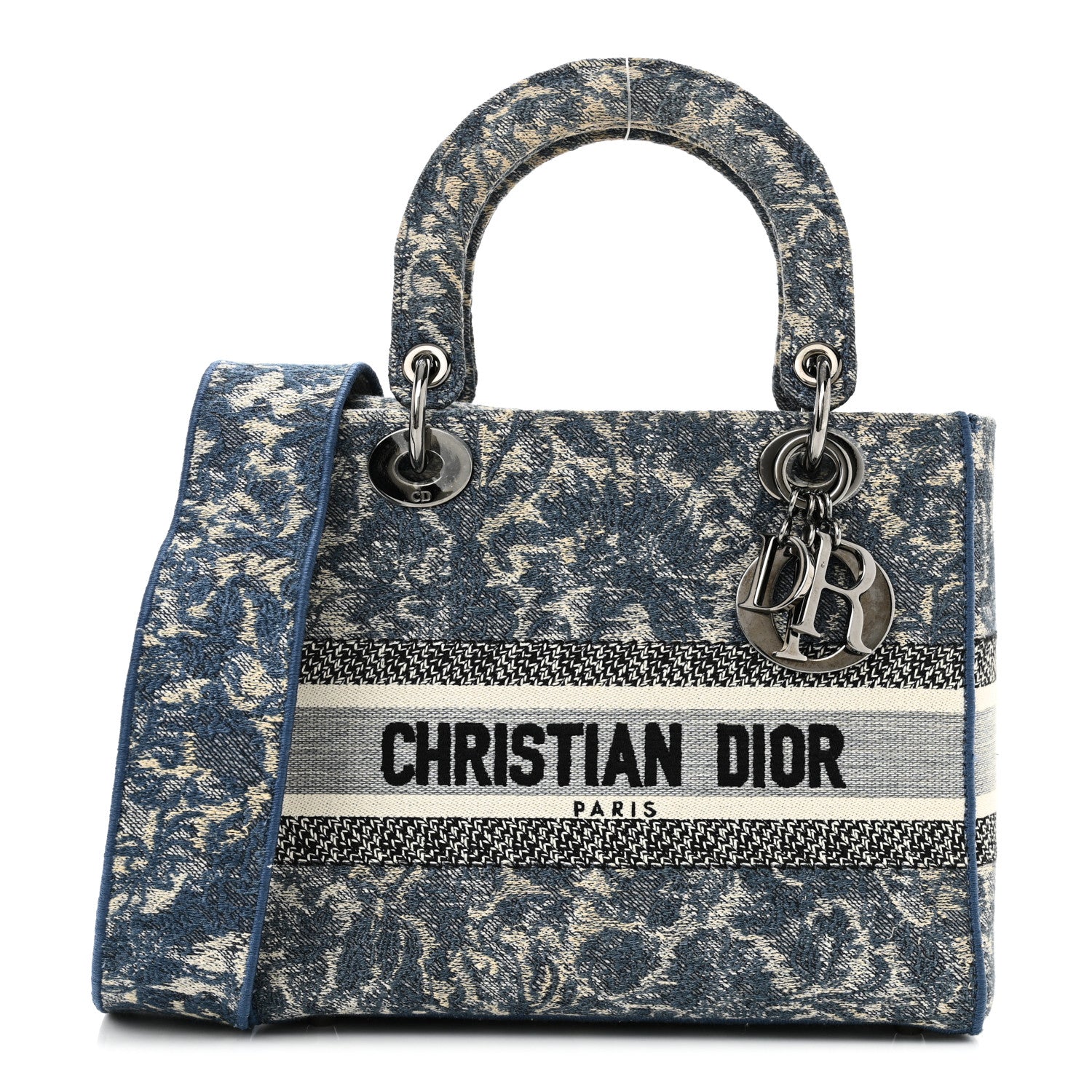 DIOR/ChristianDior(ディオール/クリスチャンディオール) ショルダーバッグ - ライトブルー×白 レザー Christian Dior Canvas Embroidered Brocart Medium Lady D-Lite Blue