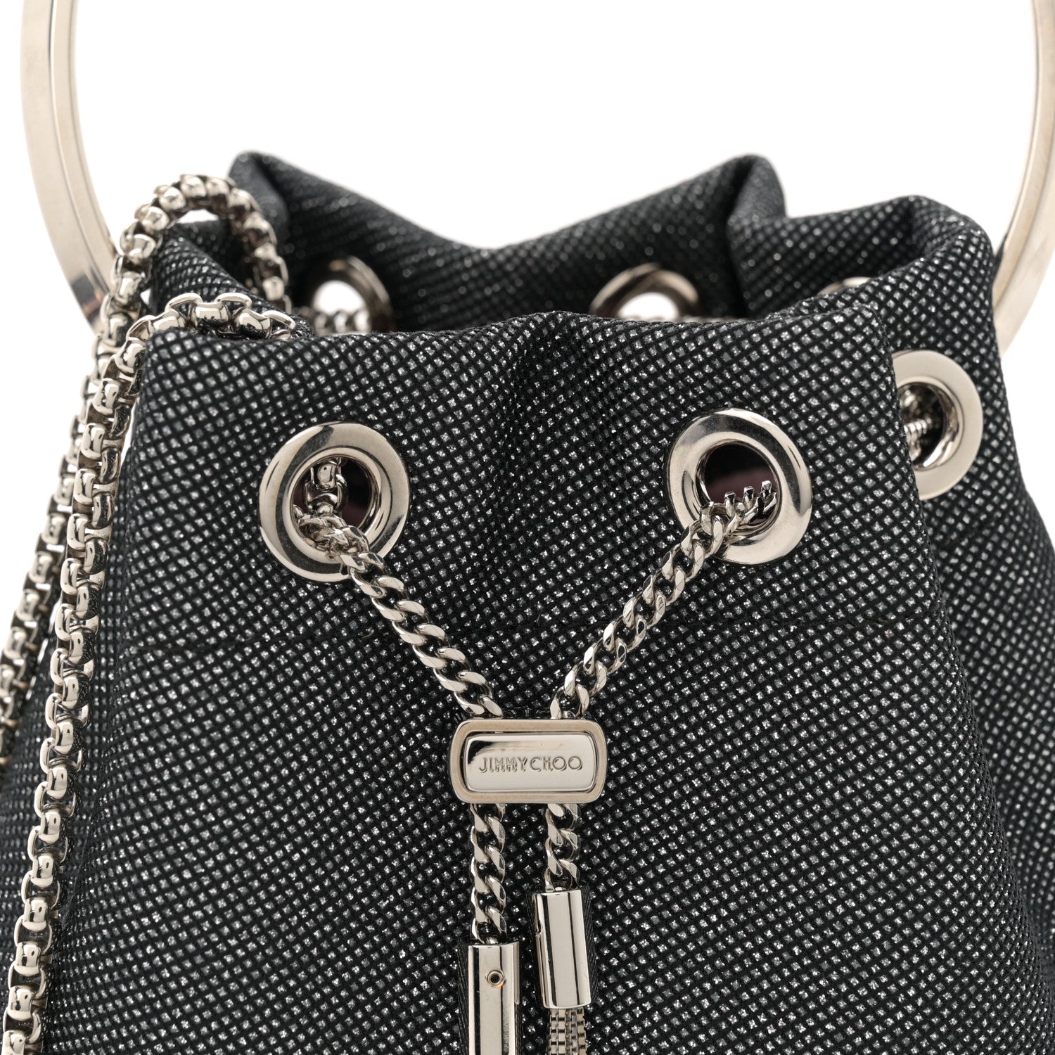 Jimmy Choo Metallic Fabric Bon Bon Bag Bucket Bag Silver 8 of 11