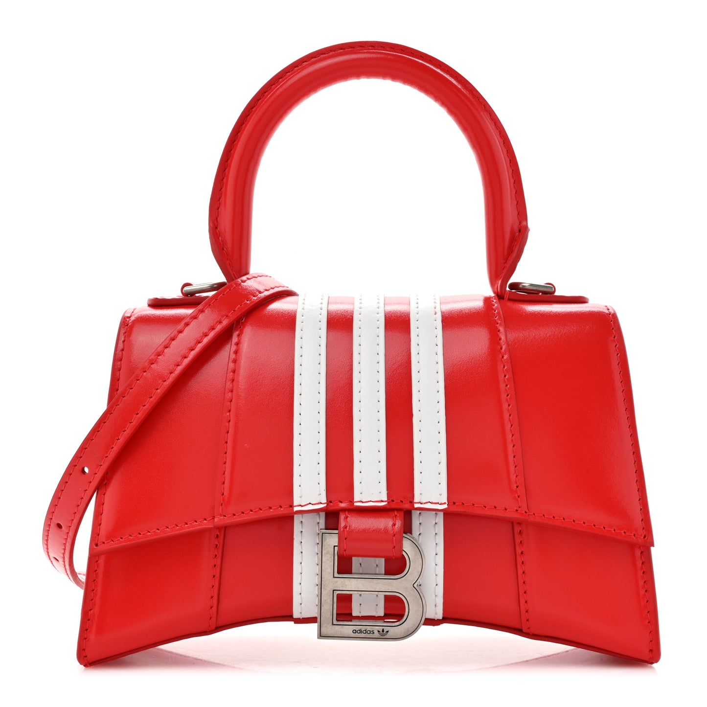 X ADIDAS Shiny Box Calfskin Hourglass Top Handle Bag XS Bright Red