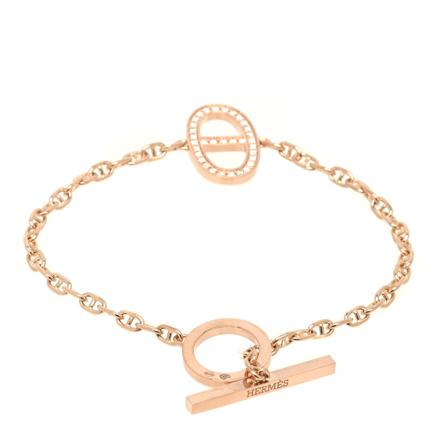 18K Rose Gold Diamond Chaine D'Ancre Contour Bracelet XS